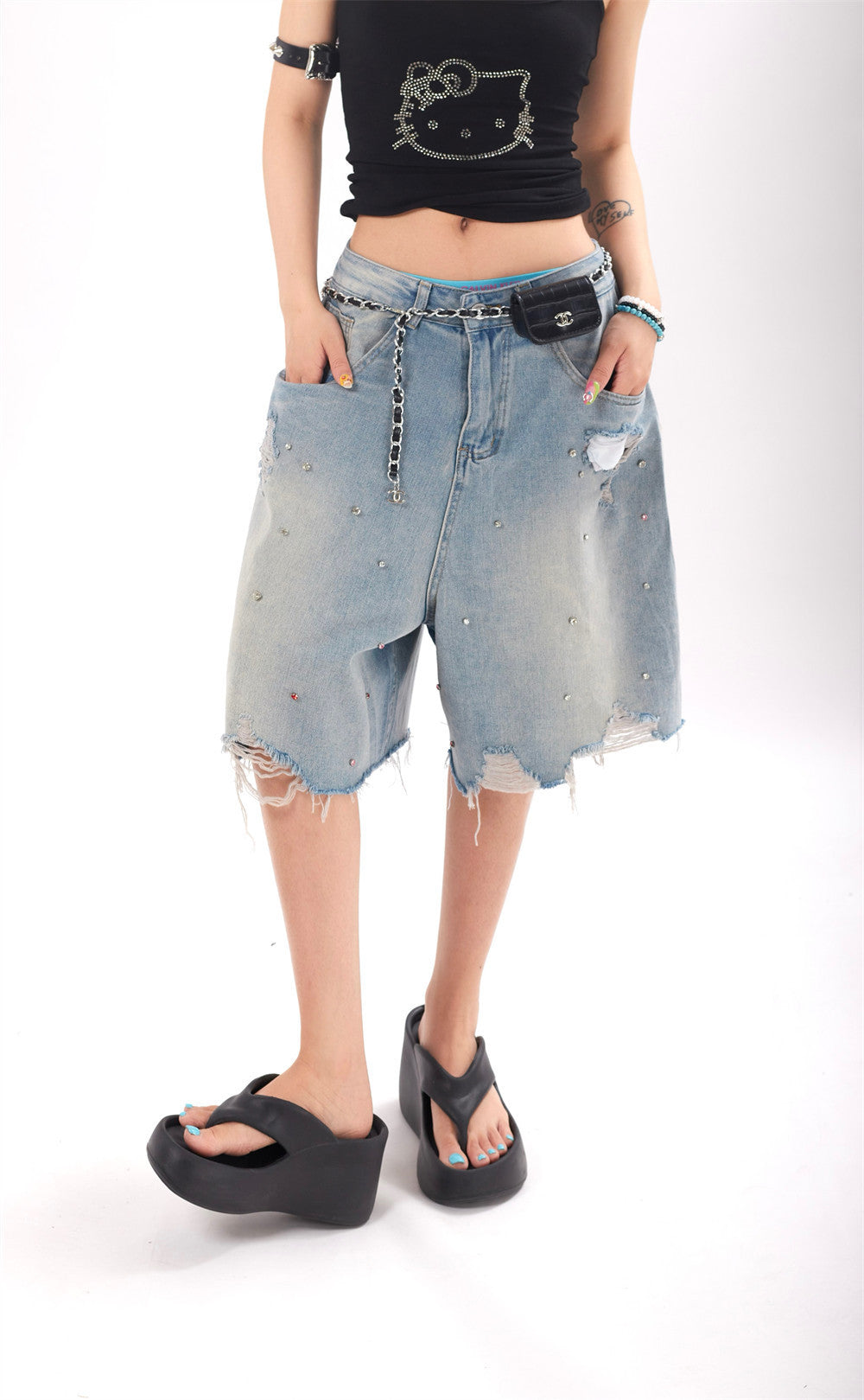 Ripped Denim Shorts For Men And Women