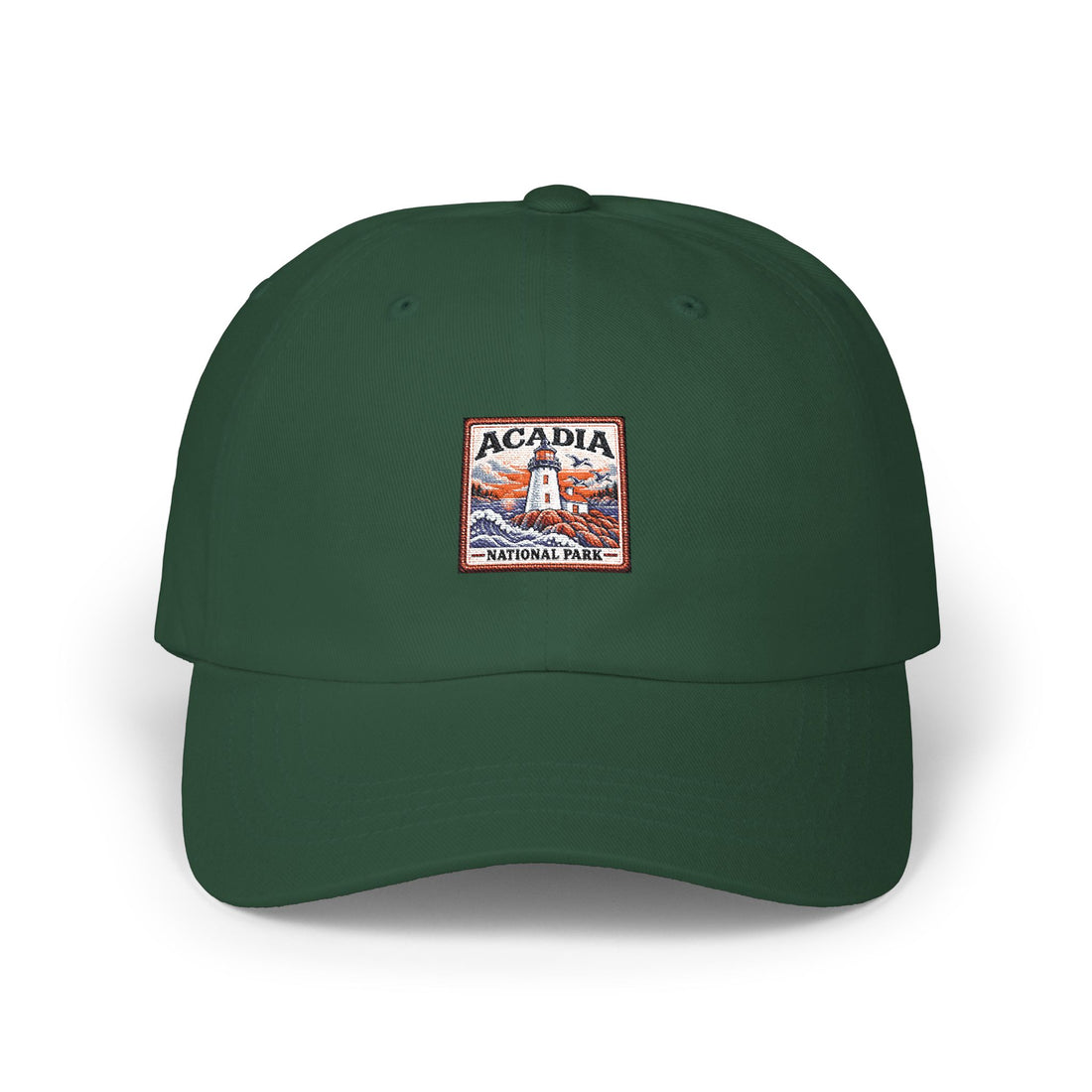 Acadia National Park Lighthouse Square Logo Dad Cap