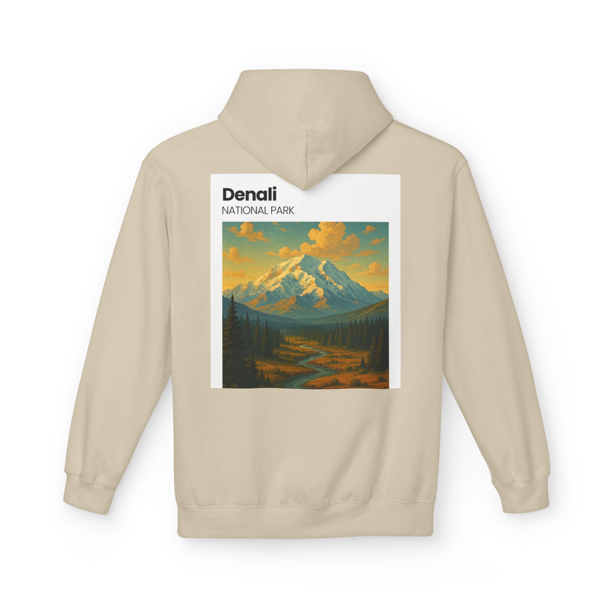 Mini Sunset Surf Patch Hoodie | Palm Tree Beach Graphic, White Chest Print