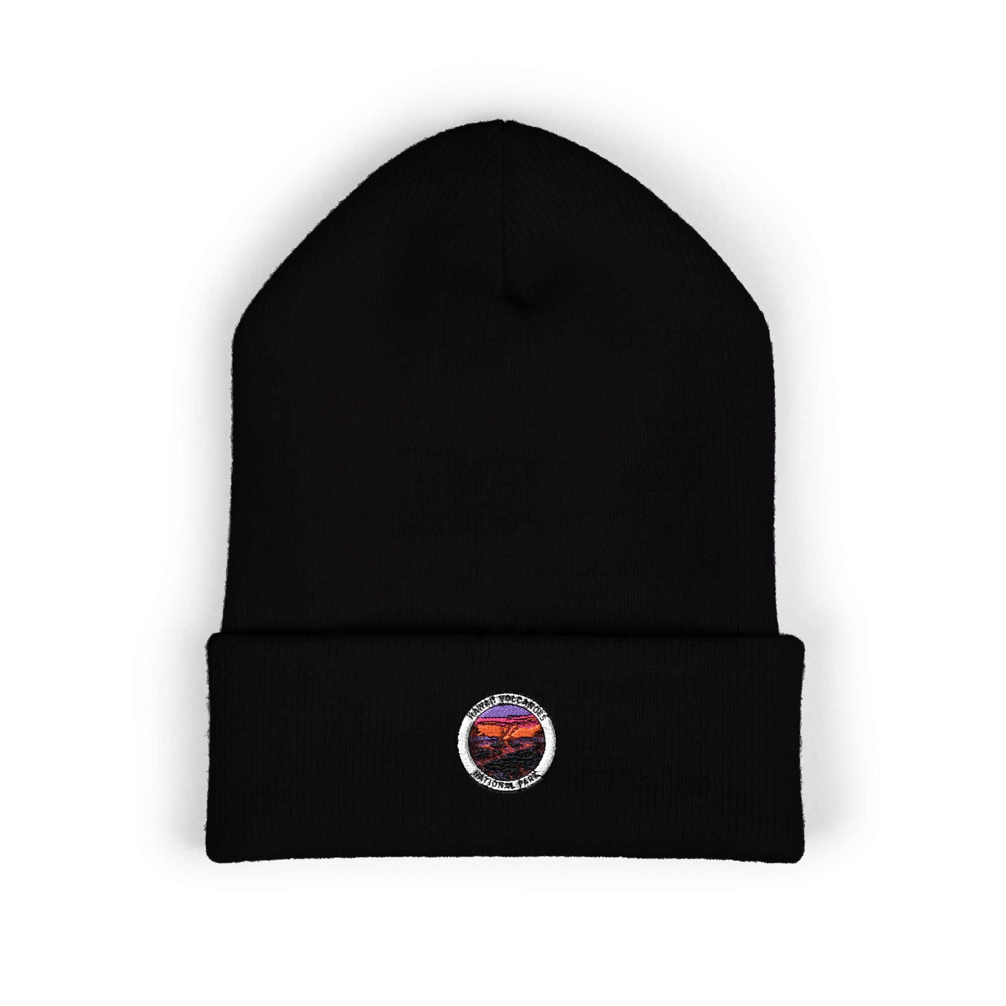 Sunset Volcanoes Mountain Patch Beanie | Embroidered Cuffed Beanie