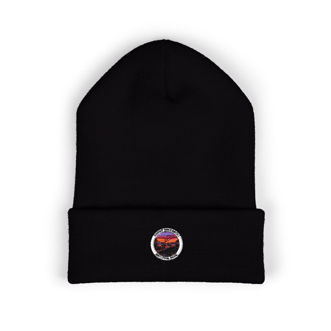 Sunset Volcanoes Mountain Patch Beanie | Embroidered Cuffed Beanie