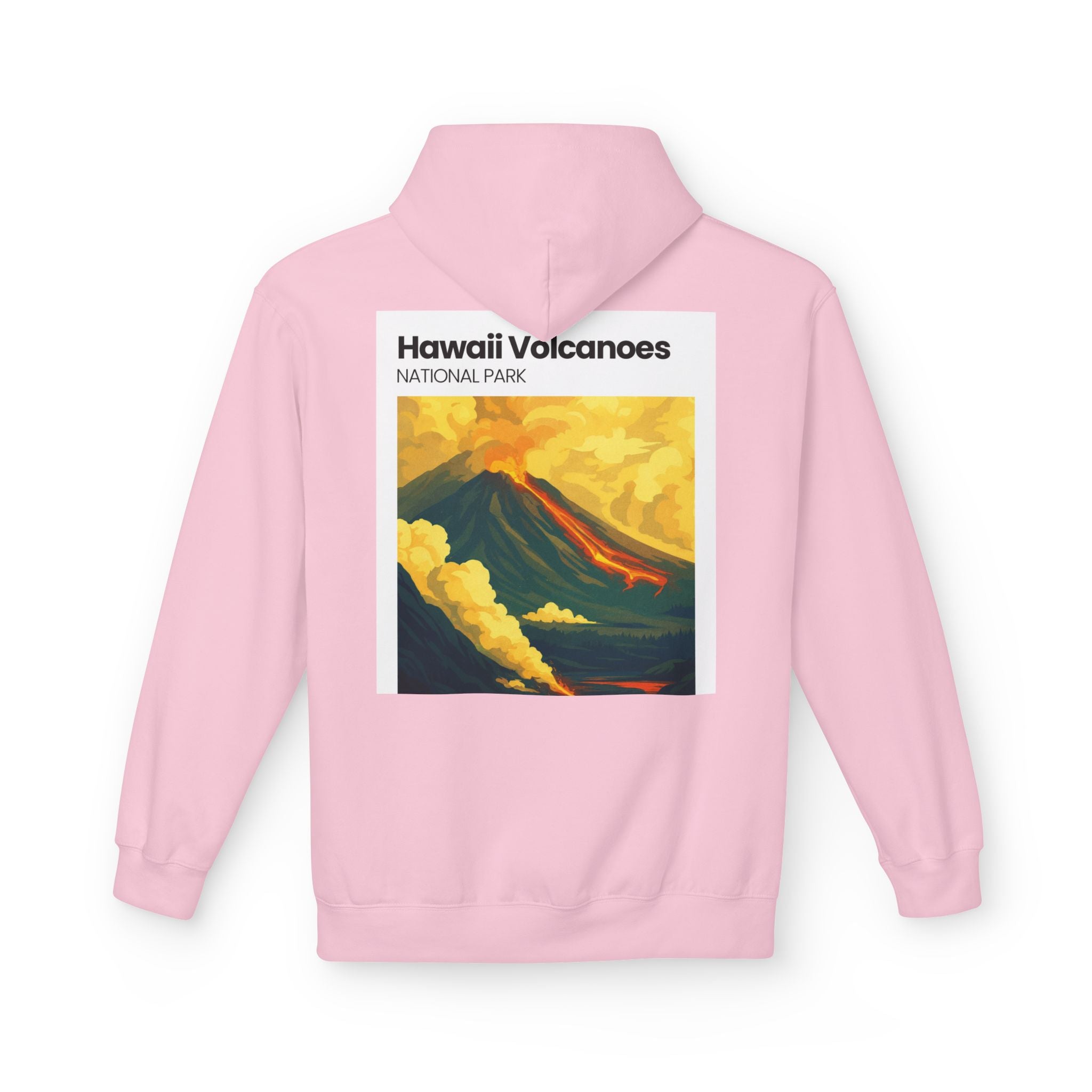 Hawaii Volcanoes National Park Volcano Illustration Hoodie | Vintage Travel Poster Style