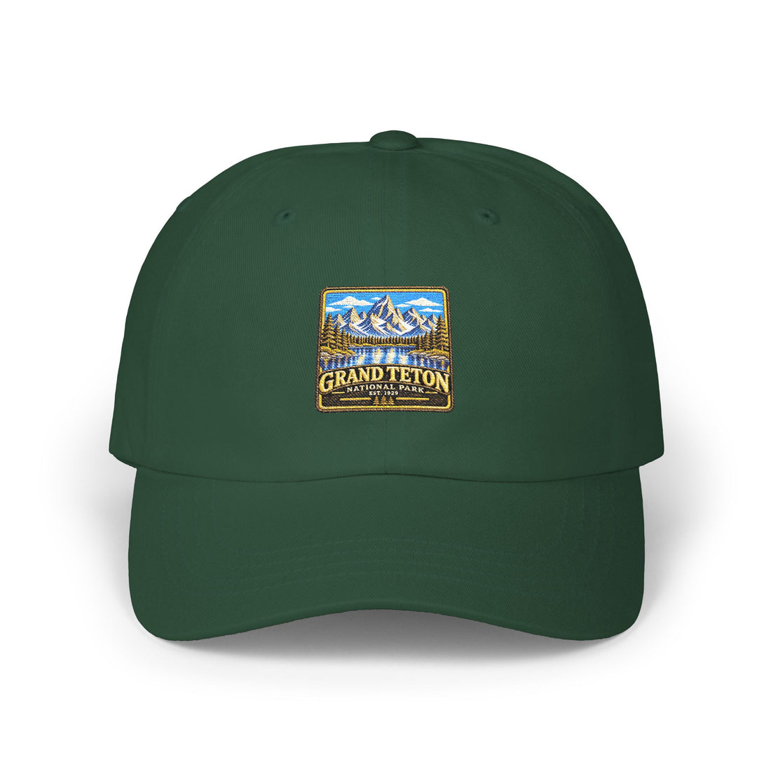 Grand Teton National Park Lake Reflection Square Logo Dad Cap