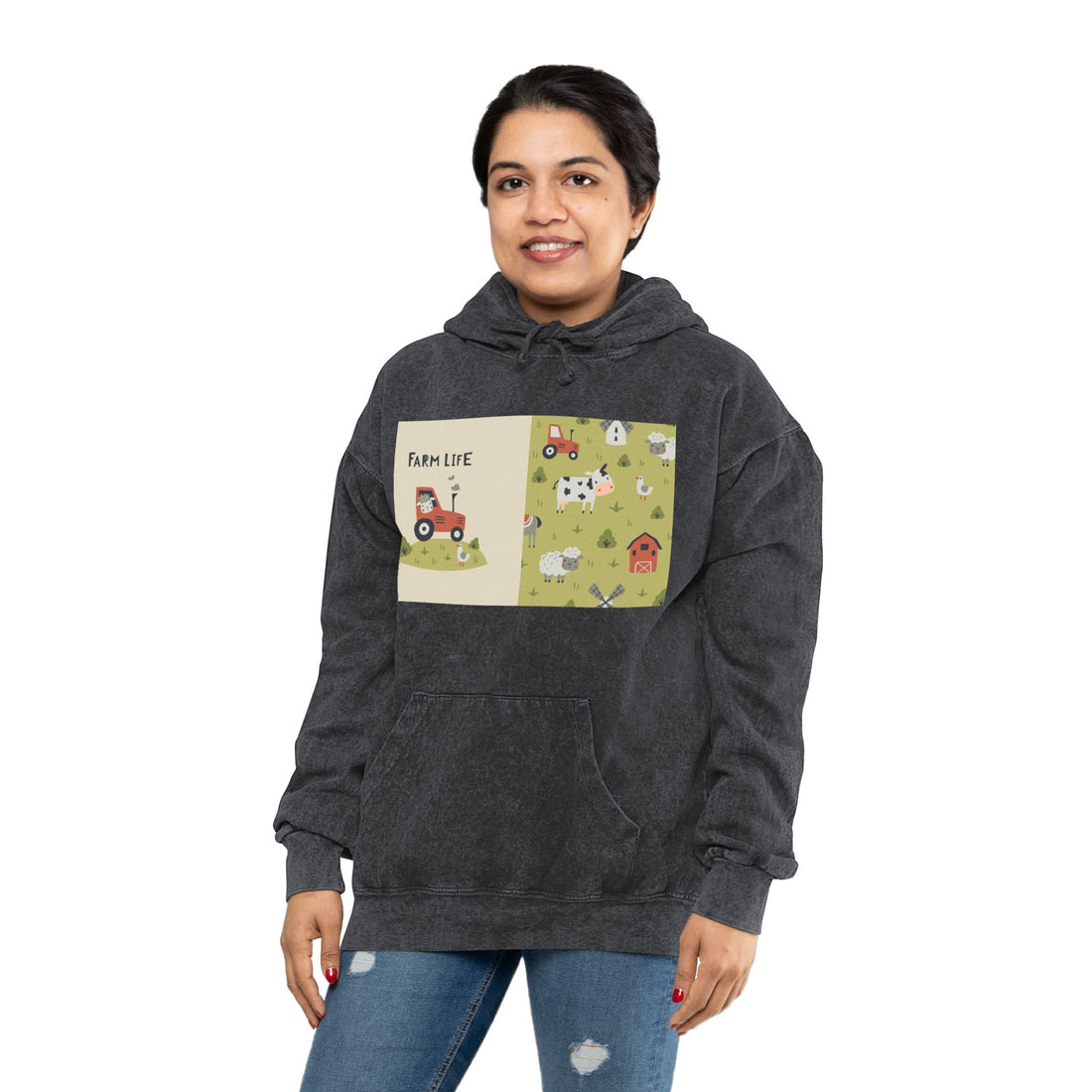 Farm Life Unisex Mineral Wash Hoodie - Cozy Farm-Themed Sweatshirt for All Seasons