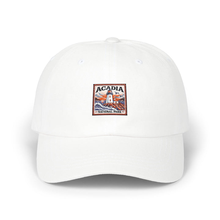 Acadia National Park Lighthouse Square Logo Dad Cap