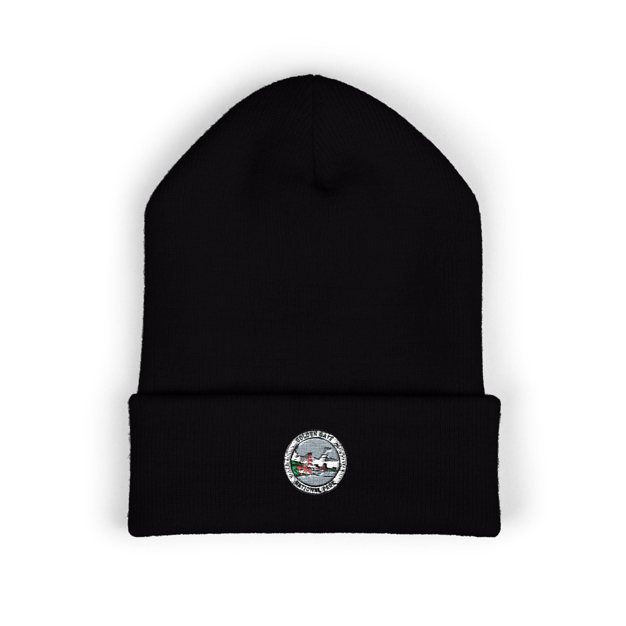 Golden Gate Mountain Lake Patch Beanie | Embroidered Cuffed Beanie