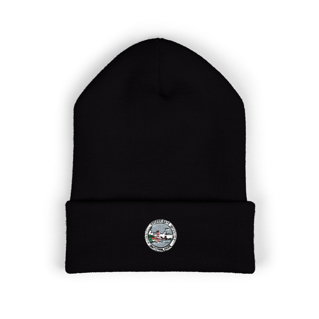 Golden Gate Mountain Lake Patch Beanie | Embroidered Cuffed Beanie