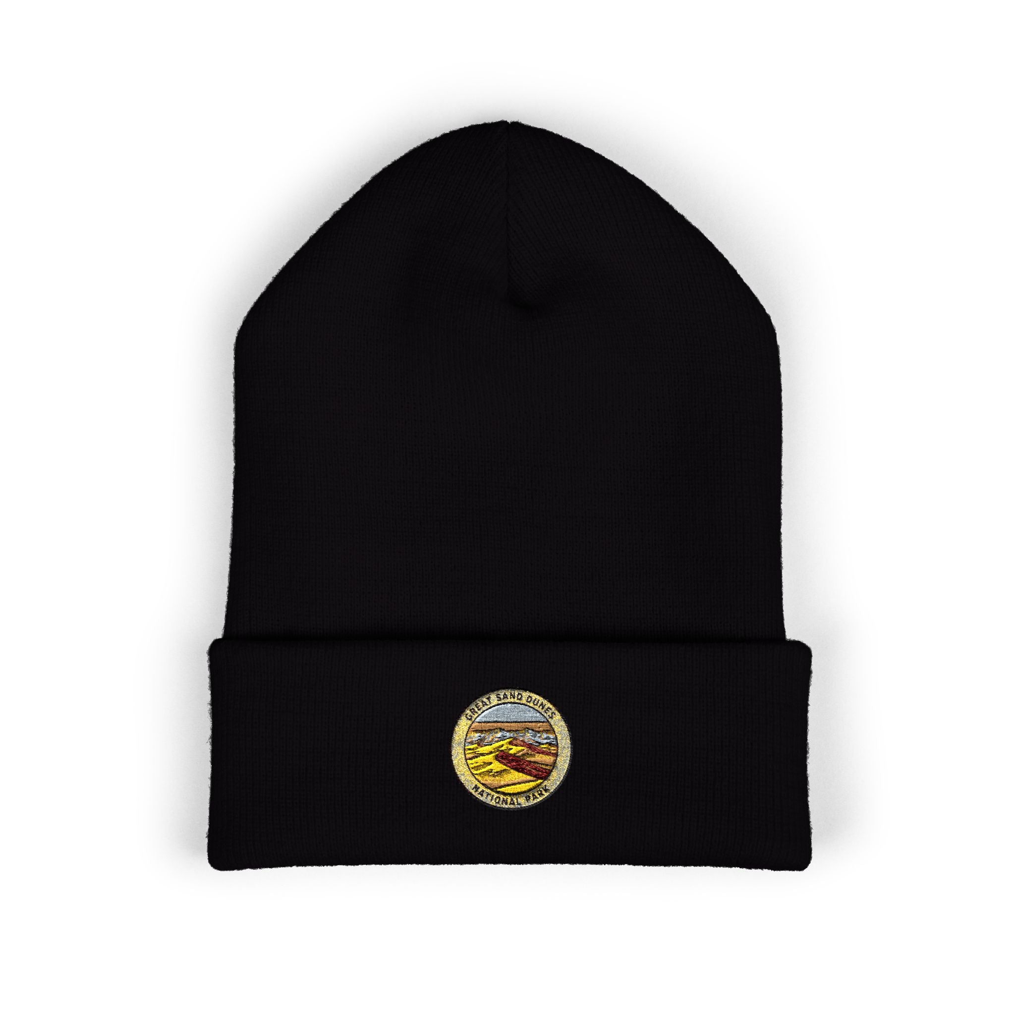Great Sand Dunes Sunset Mountain Patch Beanie | Embroidered Cuffed Beanie