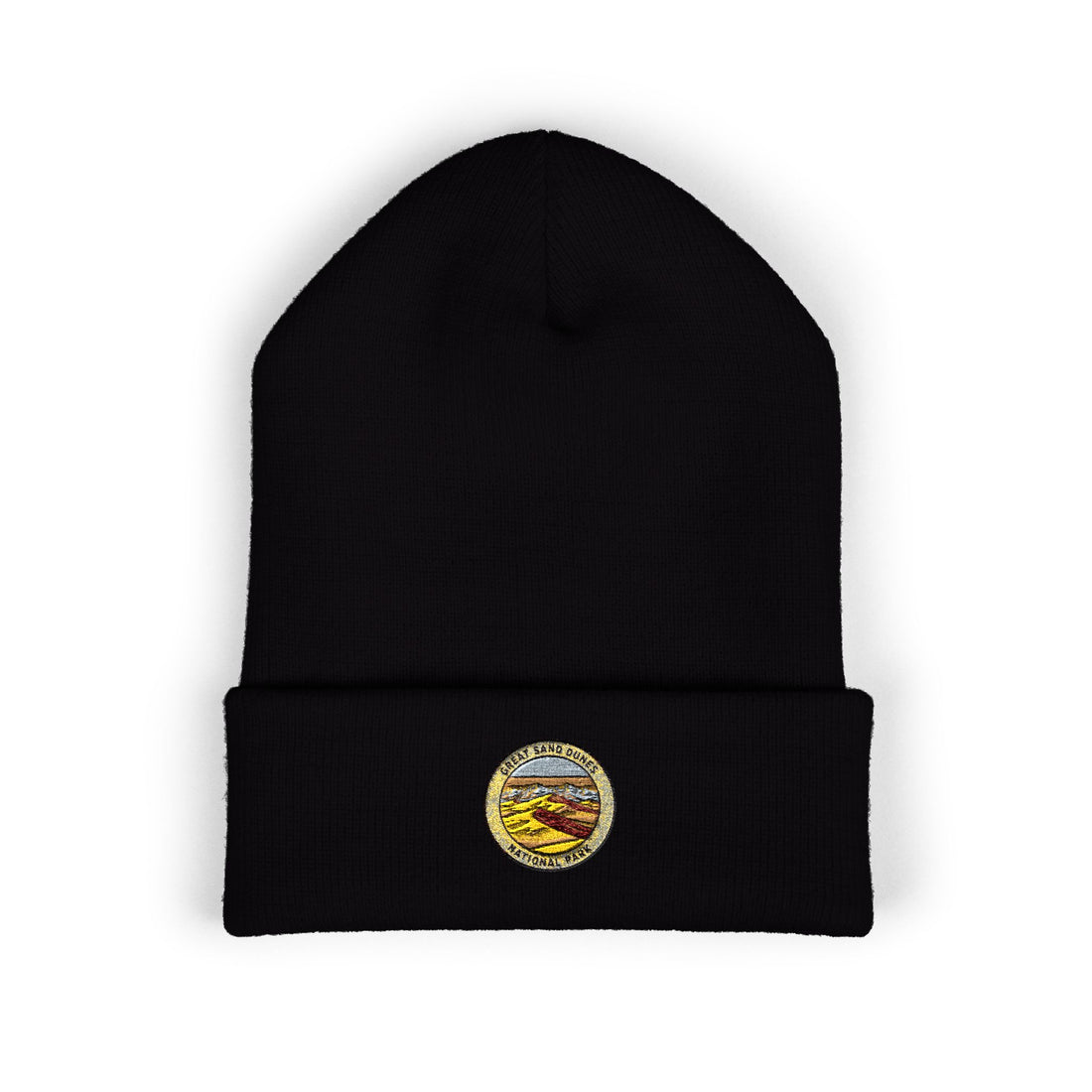 Great Sand Dunes Sunset Mountain Patch Beanie | Embroidered Cuffed Beanie