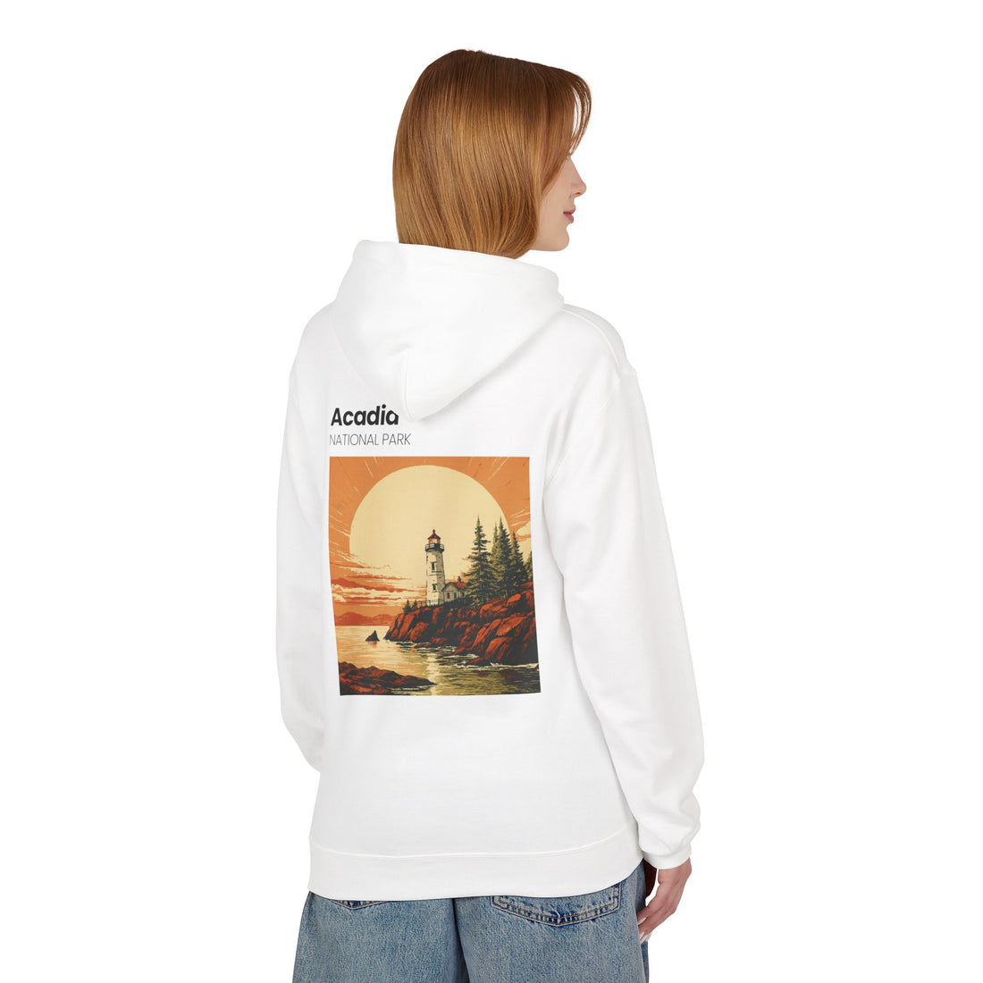 Acadia National Park Lighthouse Hoodie | Sunset Coast Vintage Poster