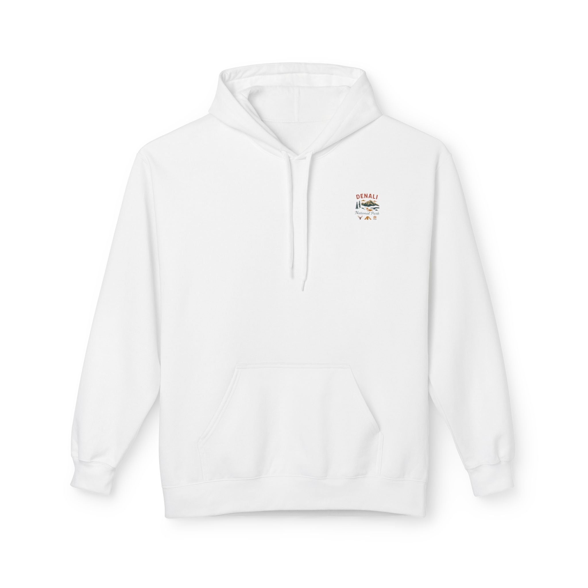 Mini Sunset Surf Patch Hoodie | Palm Tree Beach Graphic, White Chest Print