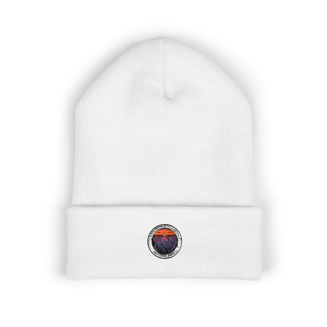 Sunset Mountain Patch Beanie | Embroidered Cuffed Beanie