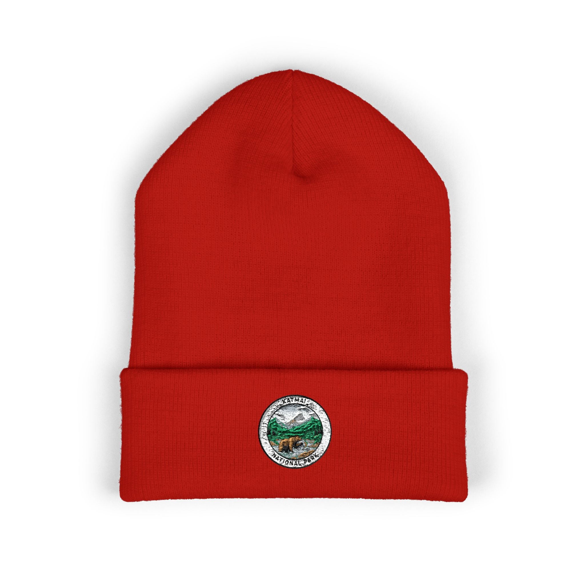Mountain Lake Wilderness Patch Beanie | Embroidered Cuffed Beanie