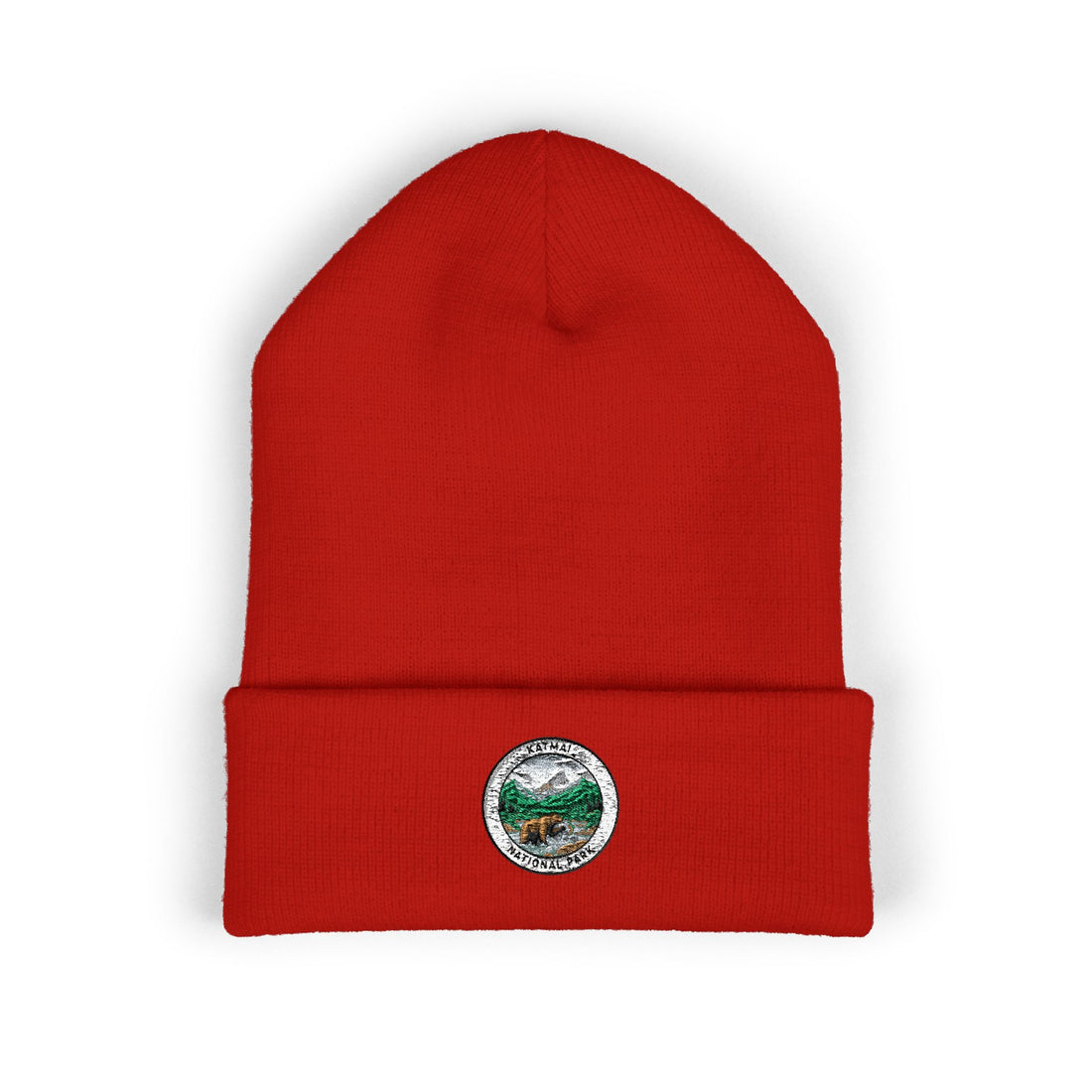 Mountain Lake Wilderness Patch Beanie | Embroidered Cuffed Beanie