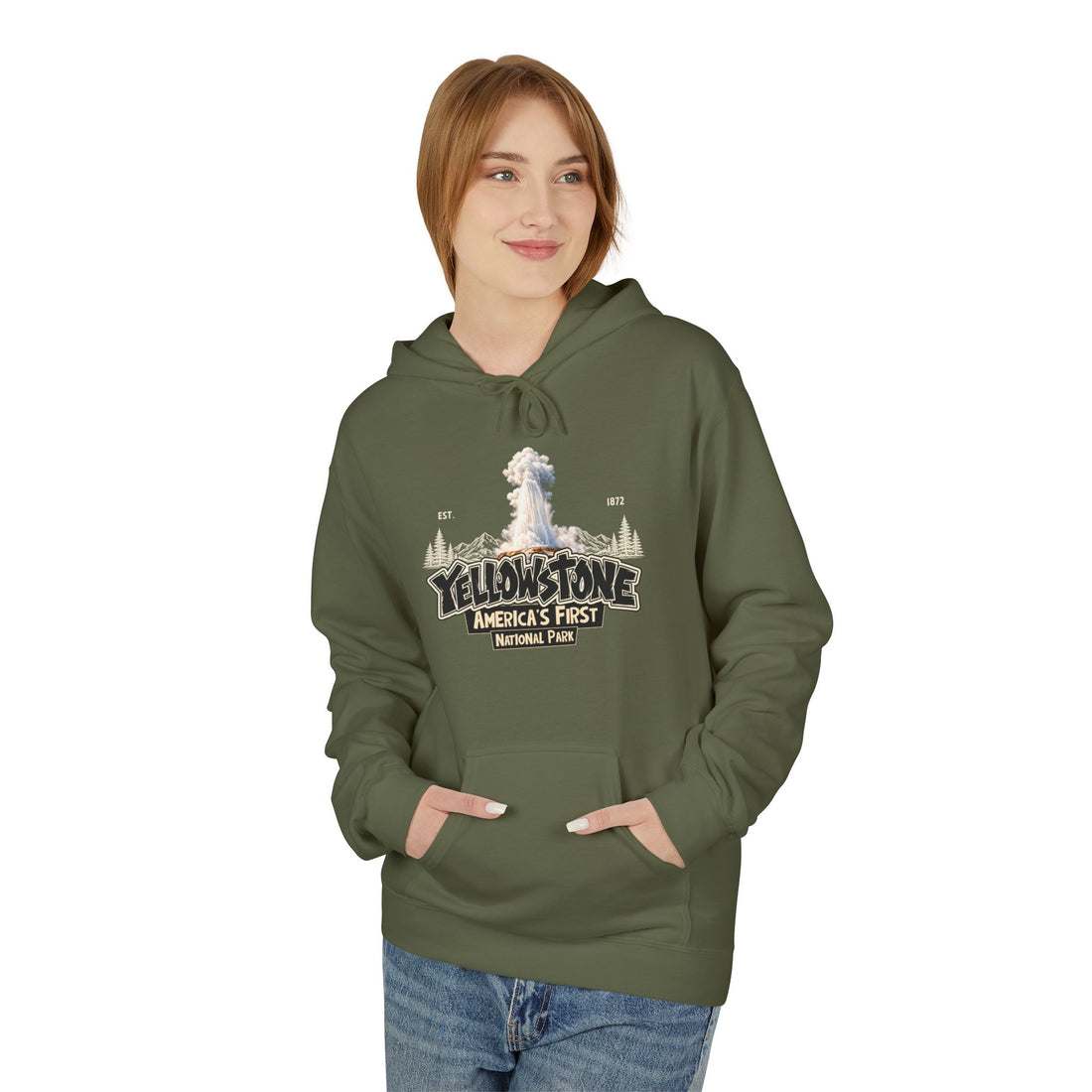 Yellowstone Old Faithful – Where the Wild Still Roams Hoodie Model2