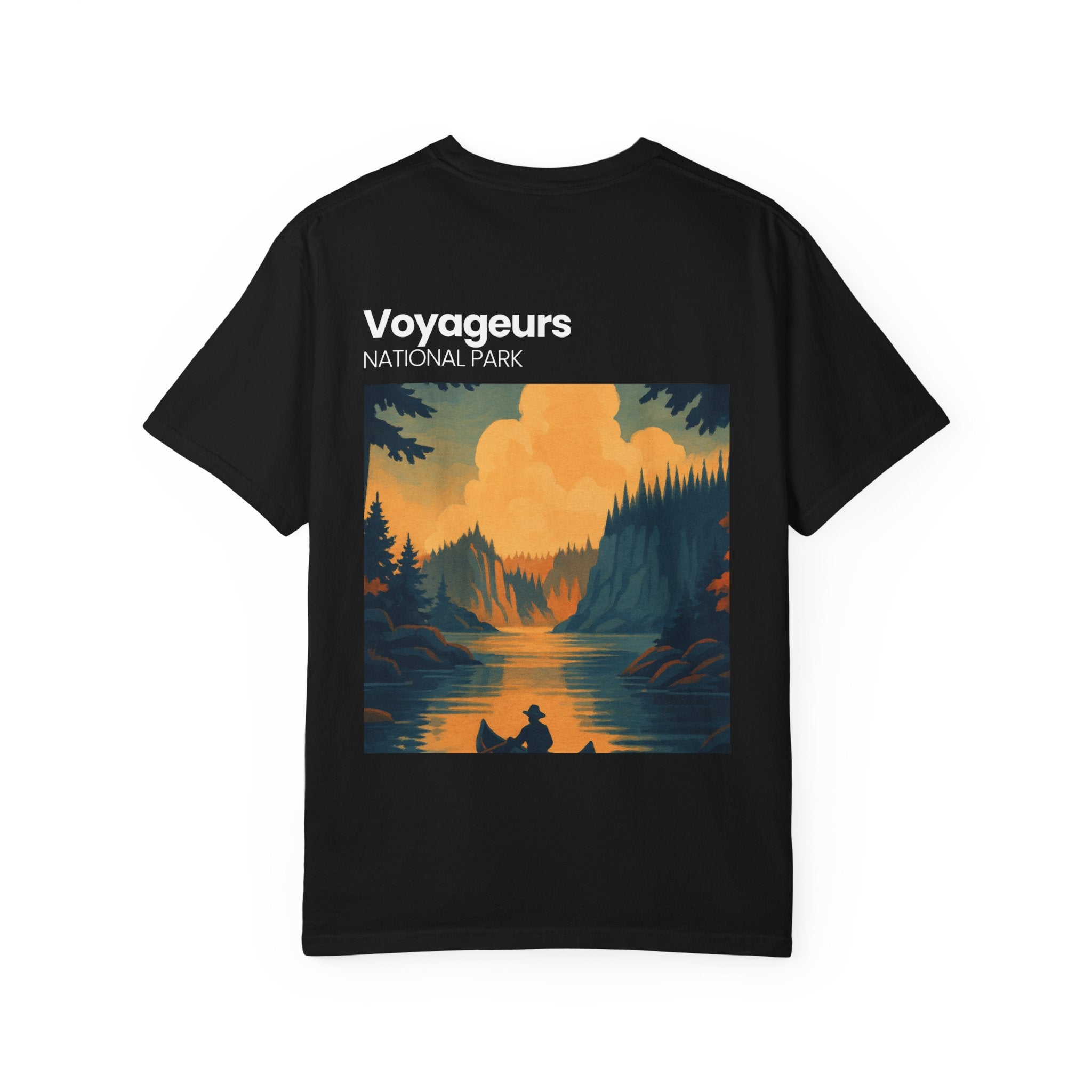 Voyageurs National Park sunset canoe T-Shirt | scenic nature illustration