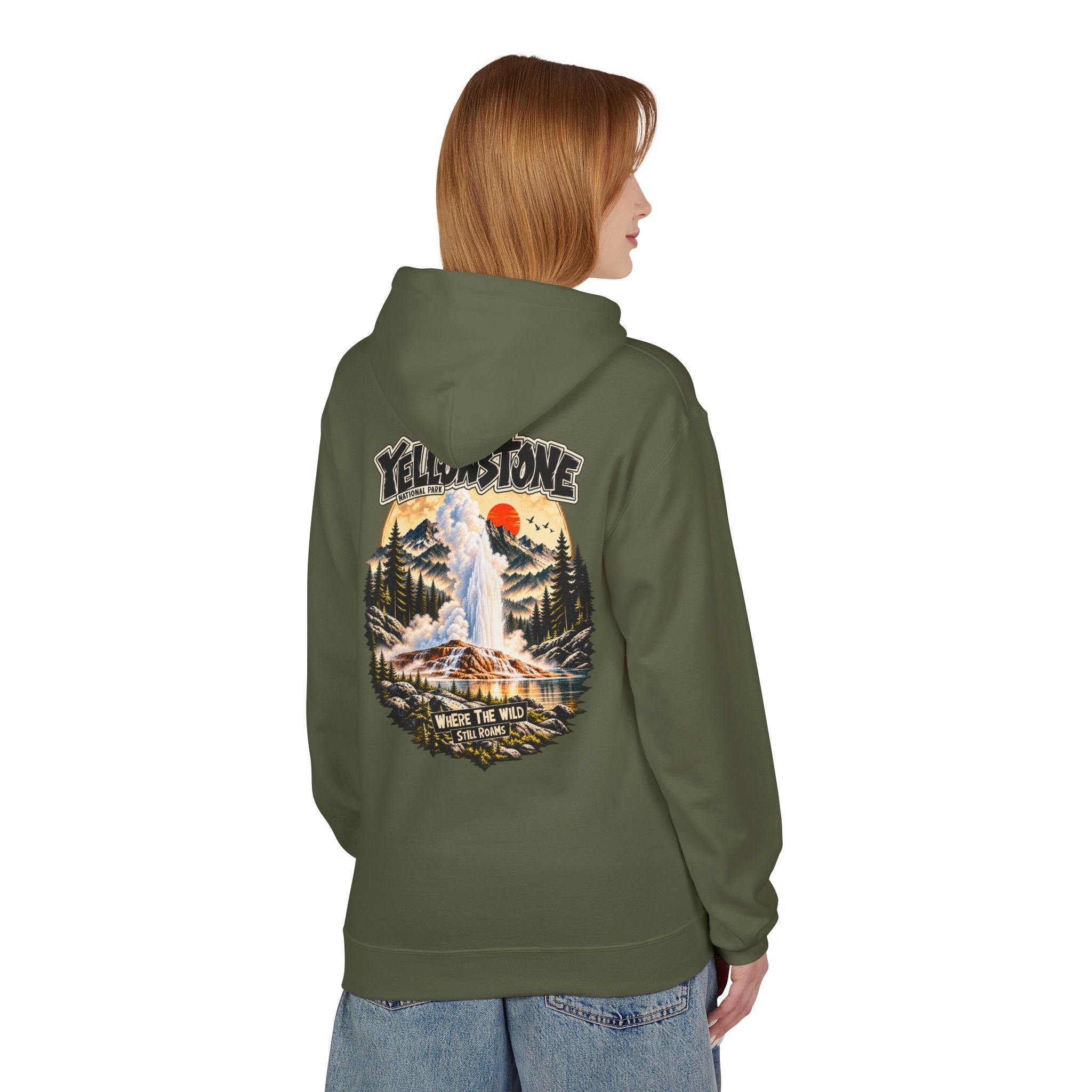 Yellowstone Old Faithful – Where the Wild Still Roams Hoodie Model3