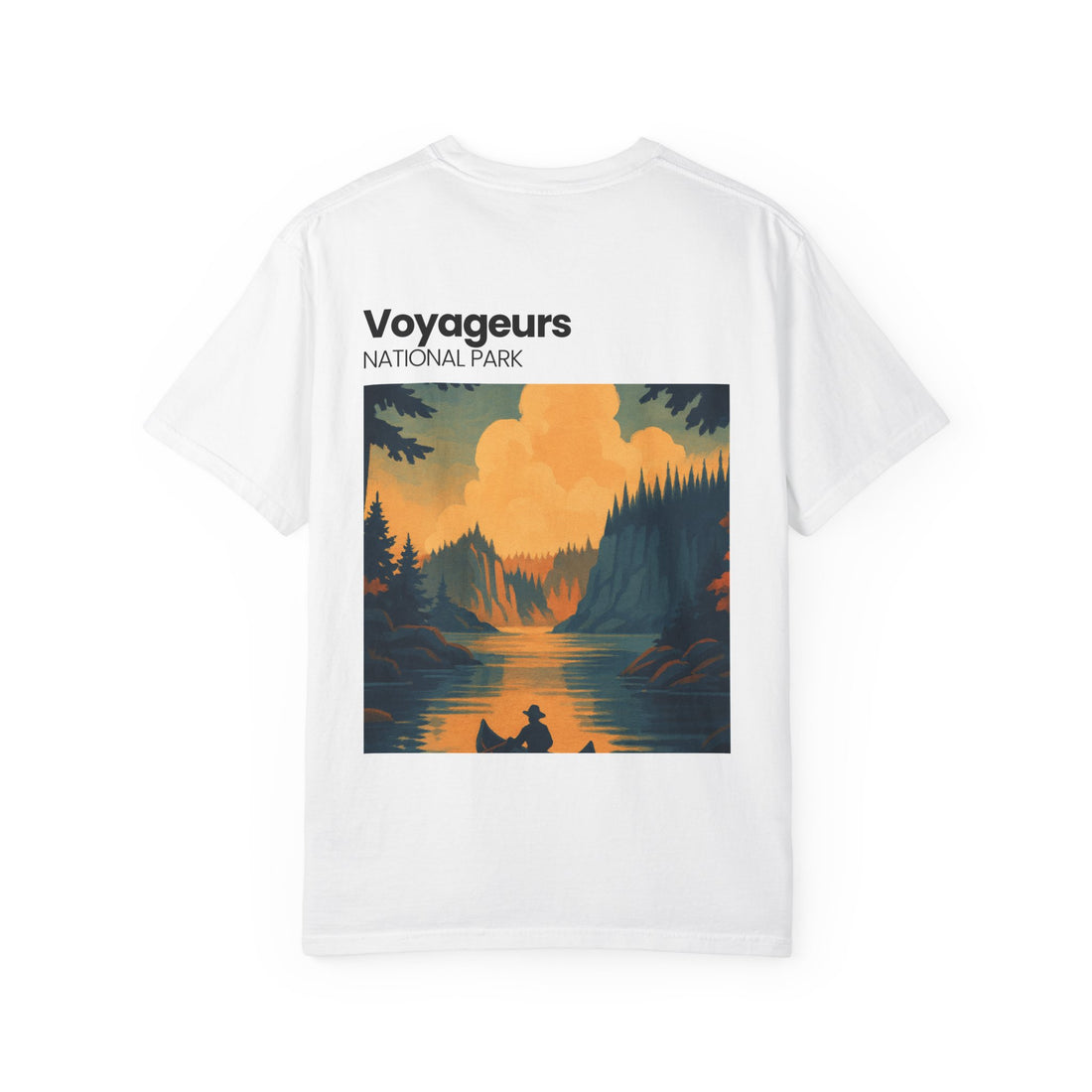 Voyageurs National Park sunset canoe T-Shirt | scenic nature illustration