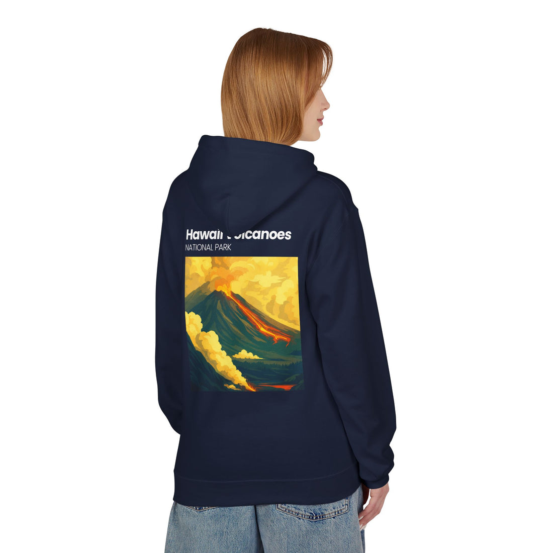 Hawaii Volcanoes National Park Volcano Illustration Hoodie | Vintage Travel Poster Style