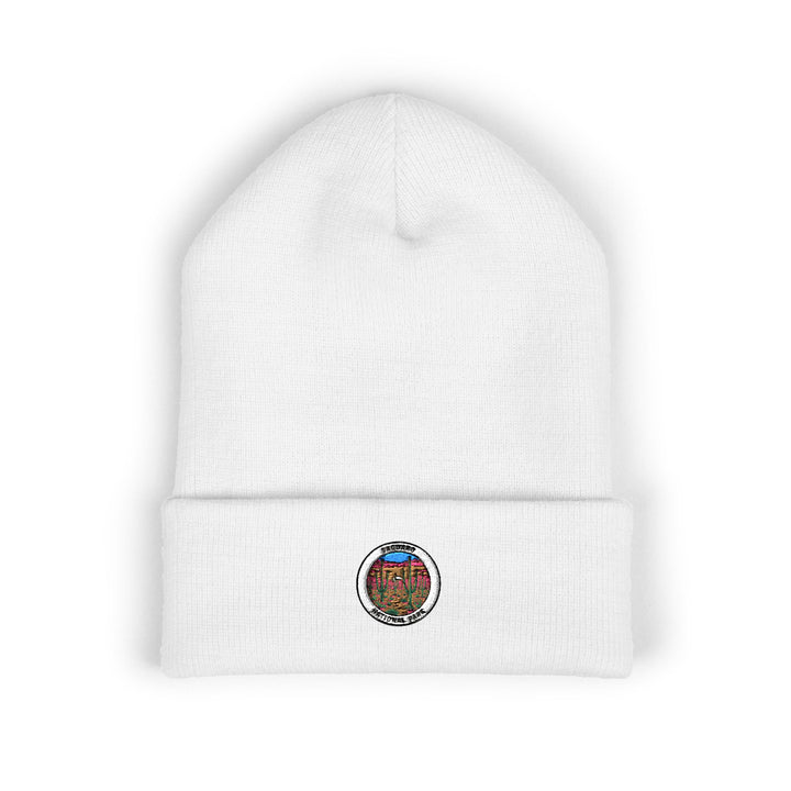 Vintage Floral Crest Beanie | Embroidered Cuffed Beanie