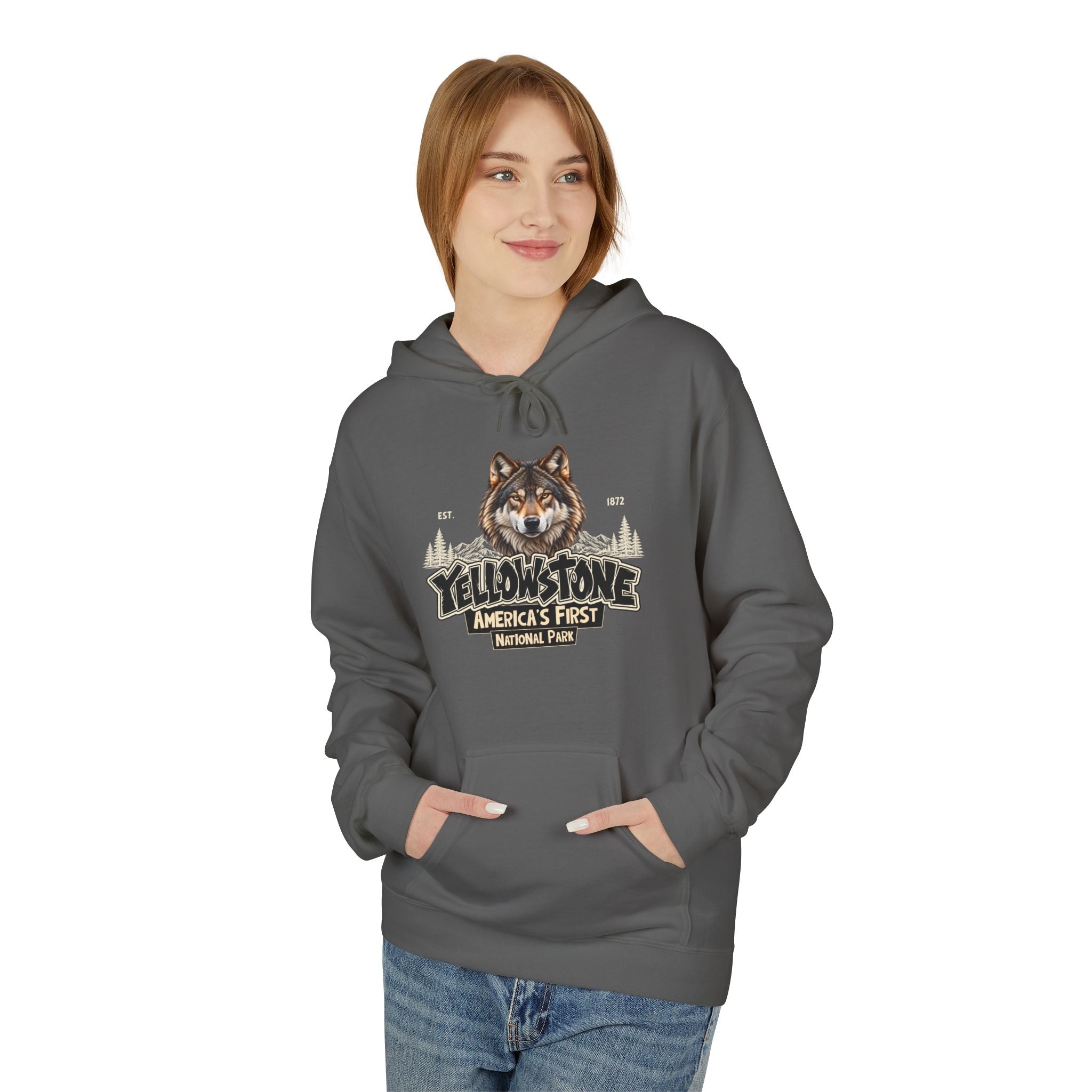 Yellowstone Wolf – Where the Wild Still Roams Hoodie Model1