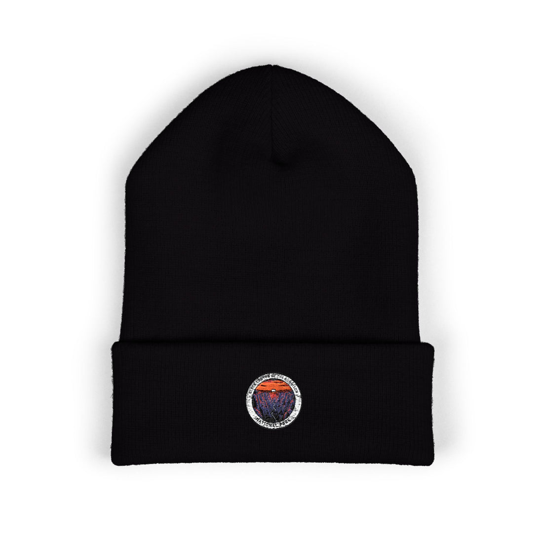 Sunset Mountain Patch Beanie | Embroidered Cuffed Beanie