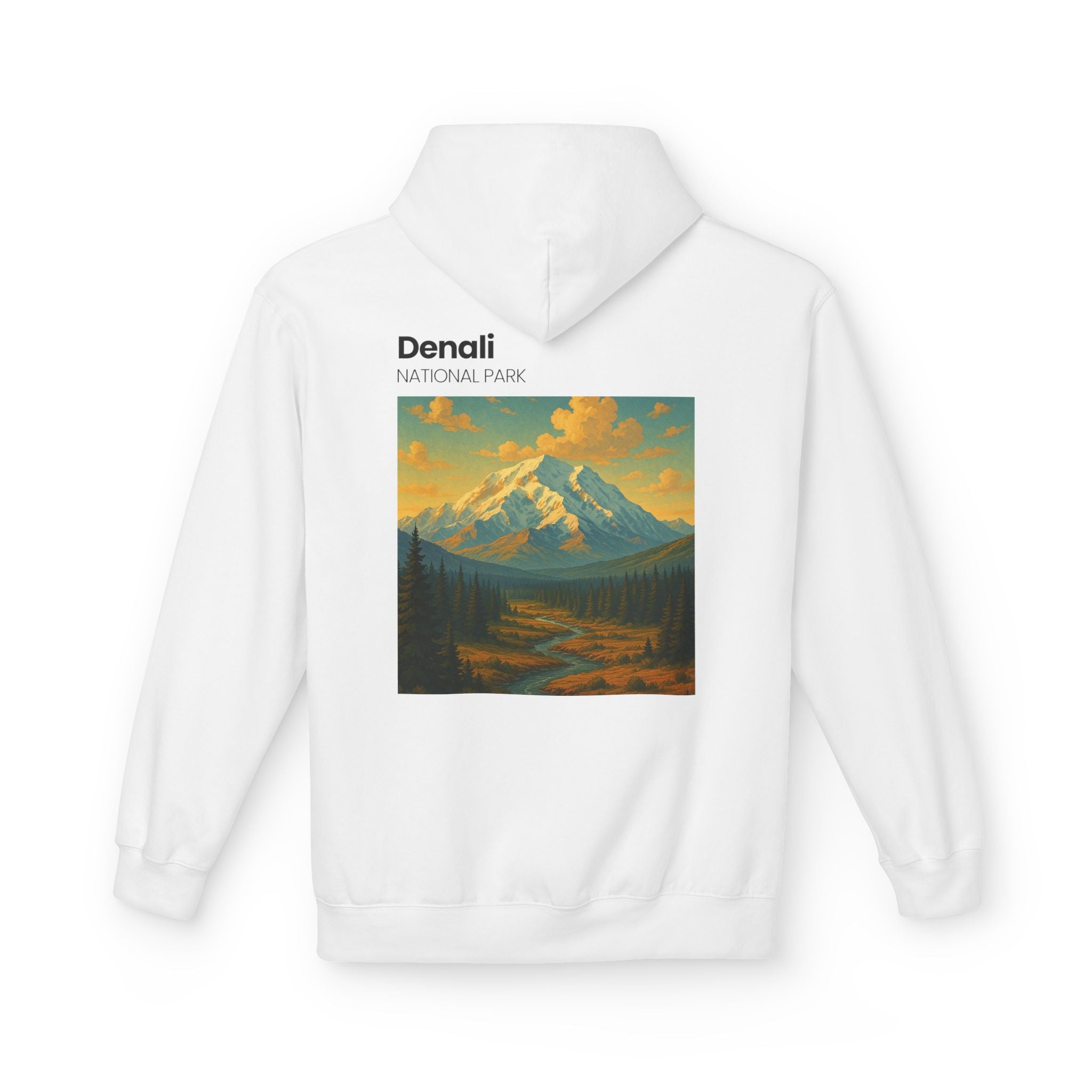 Mini Sunset Surf Patch Hoodie | Palm Tree Beach Graphic, White Chest Print