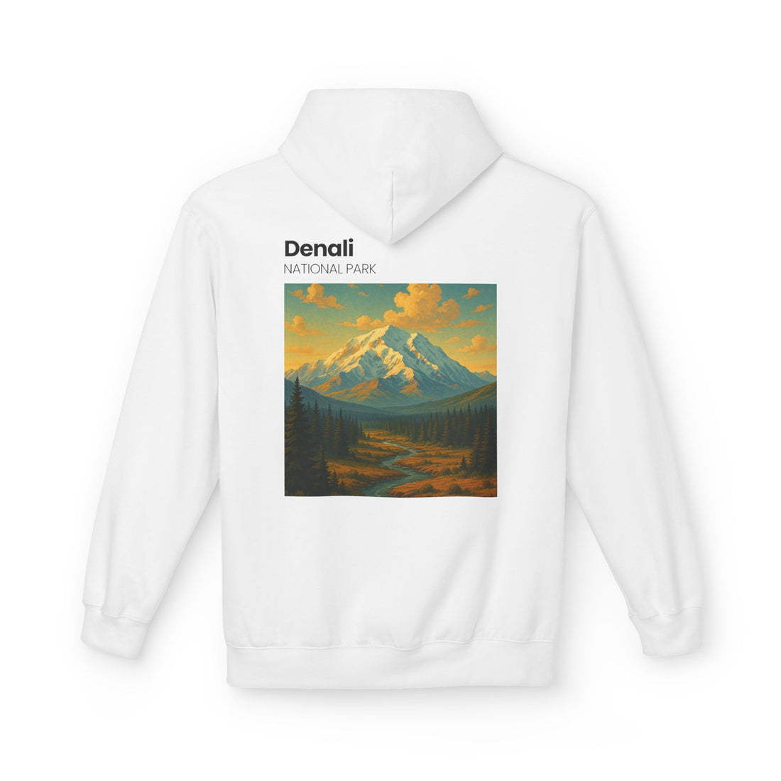 Mini Sunset Surf Patch Hoodie | Palm Tree Beach Graphic, White Chest Print