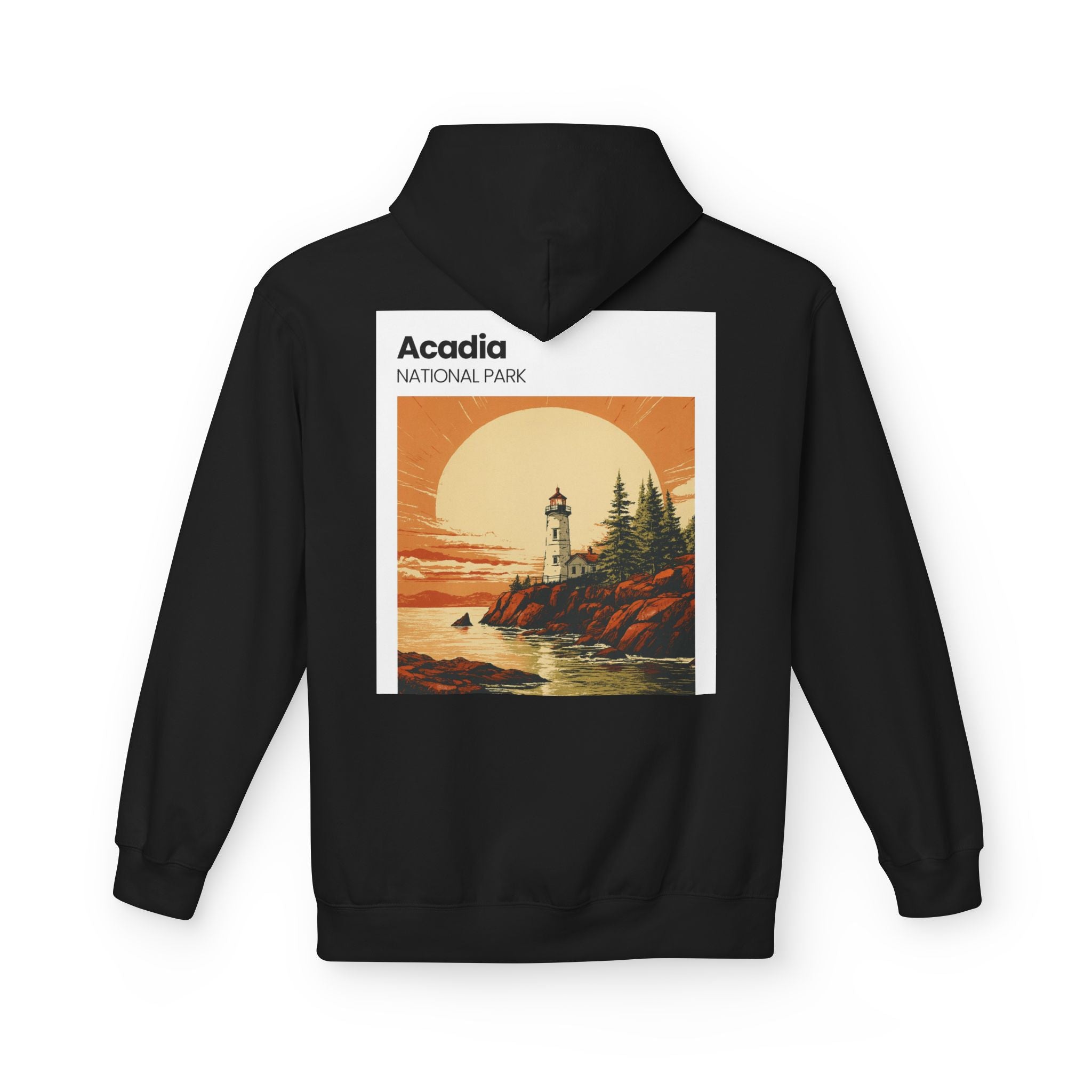 Acadia National Park Lighthouse Hoodie | Sunset Coast Vintage Poster