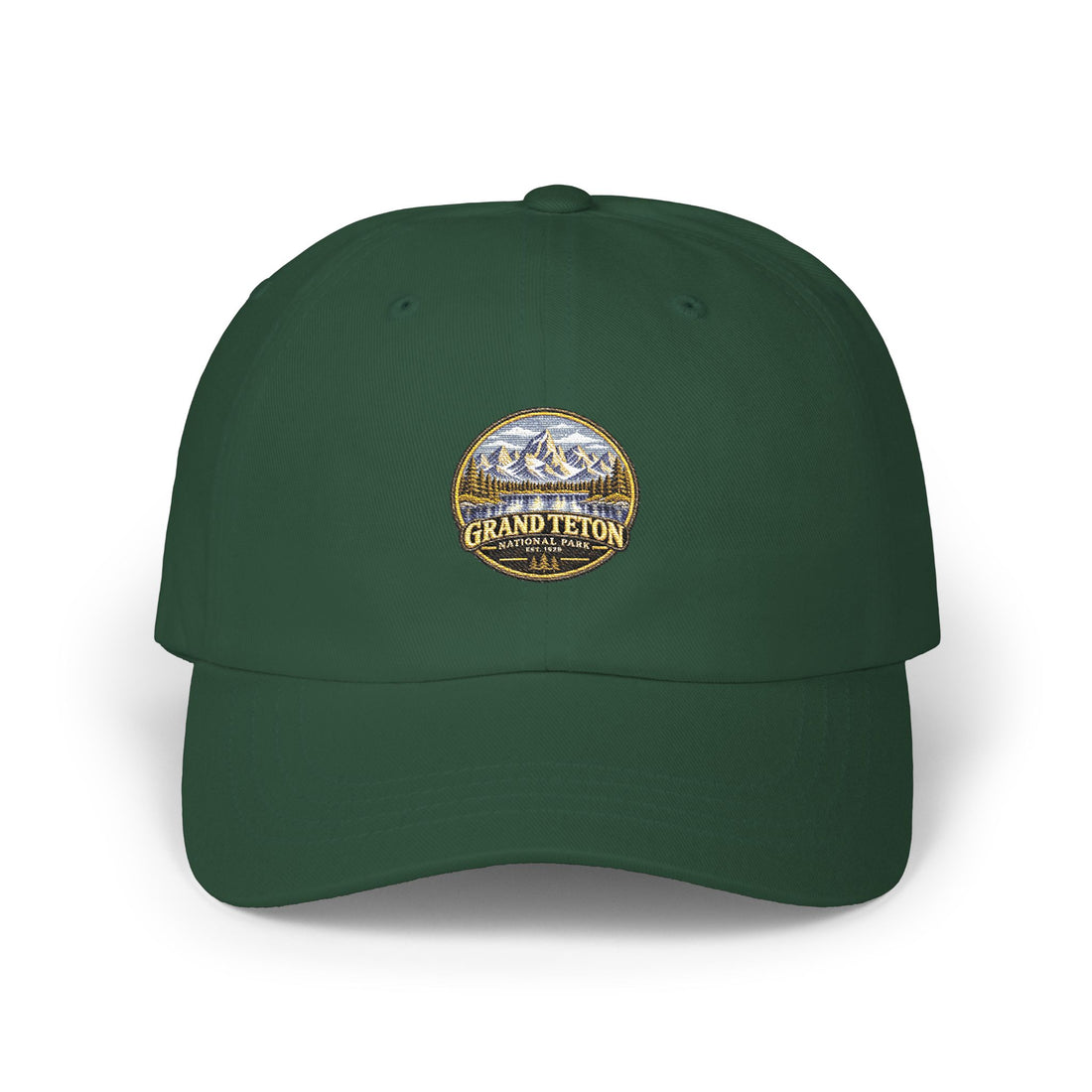 Grand Teton National Park Lake Reflection Round Logo Dad Cap
