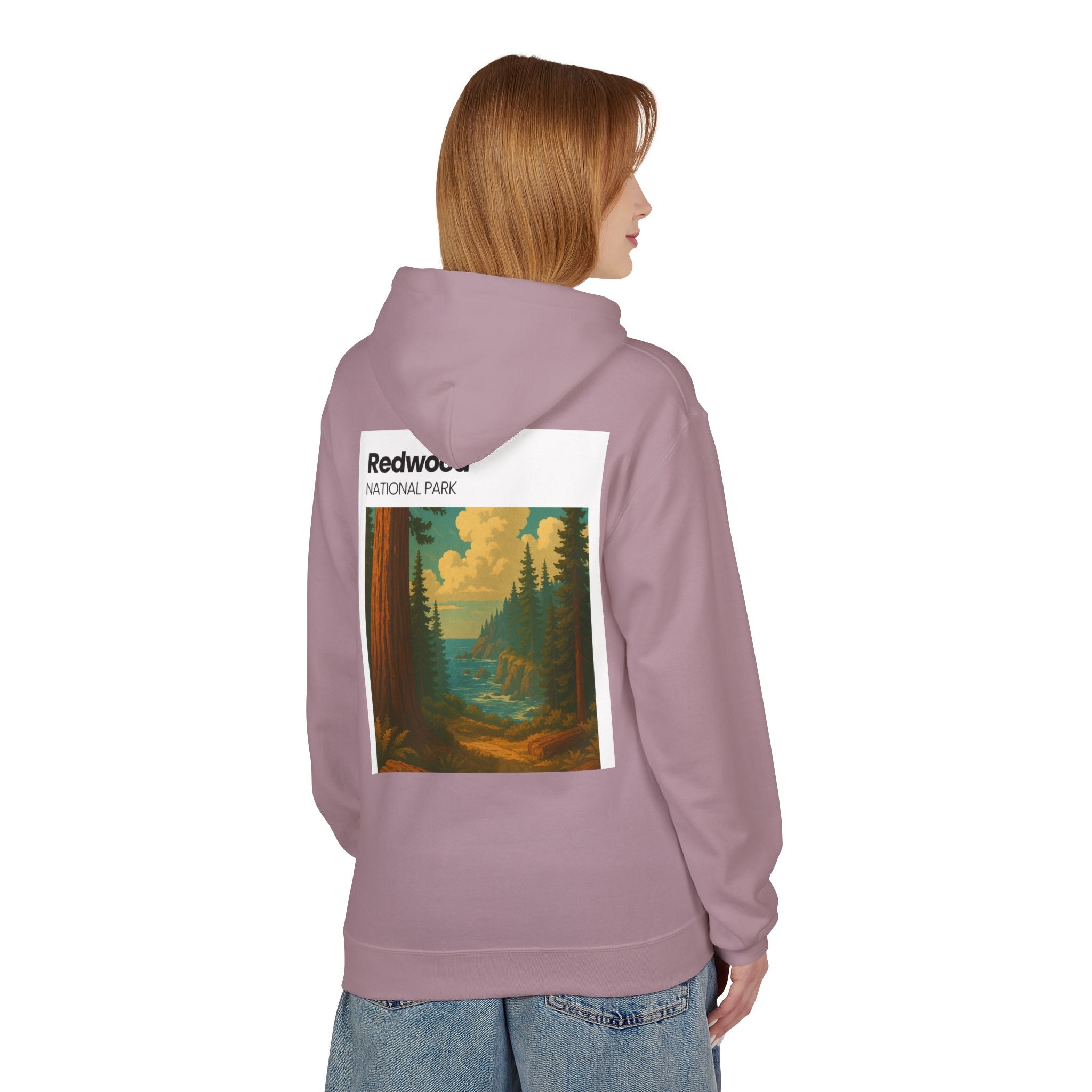 Redwood National Park vintage landscape Hoodie | forest waterfall retro travel art