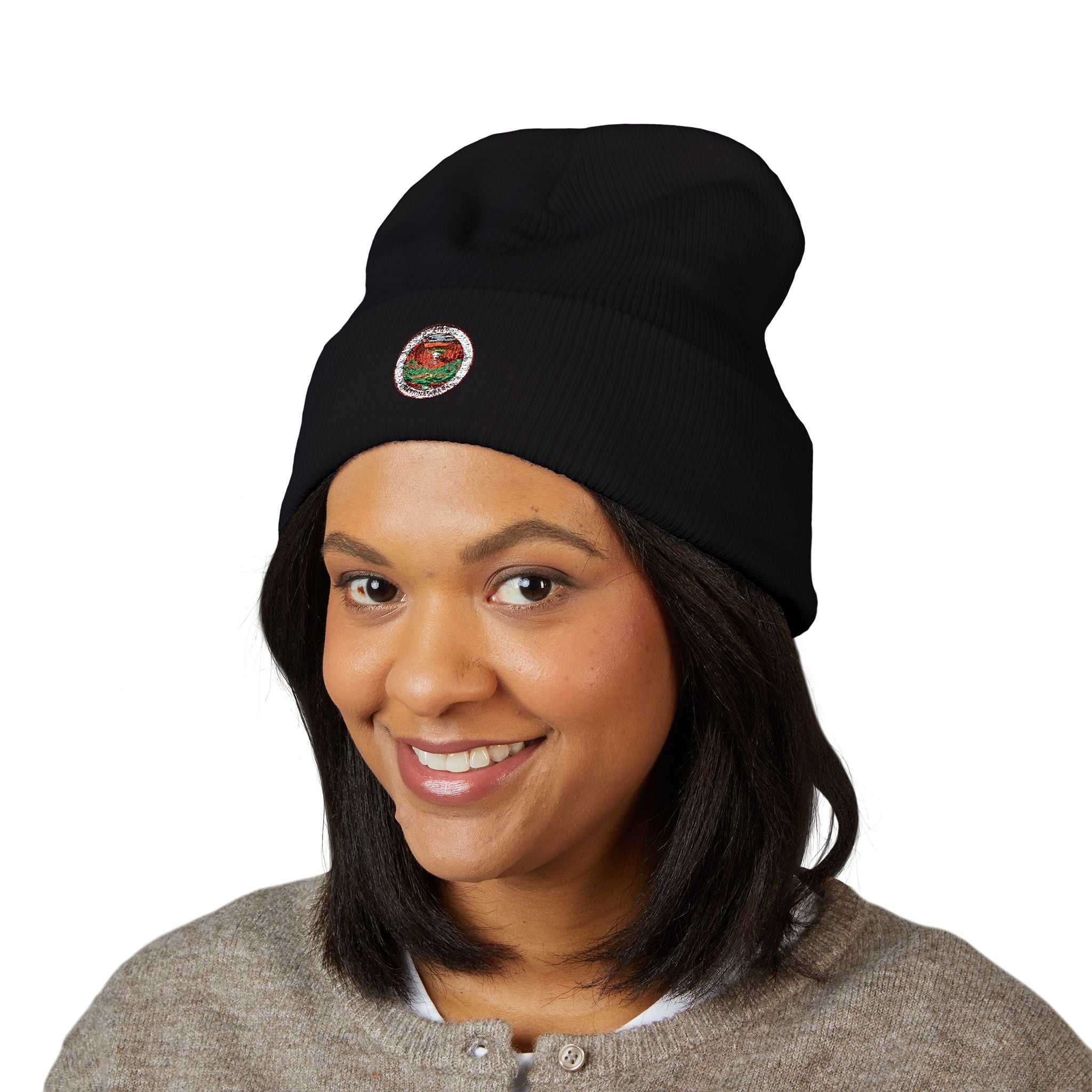 Zion Vintage Floral Badge embroidered beanie | Cuffed Beanie