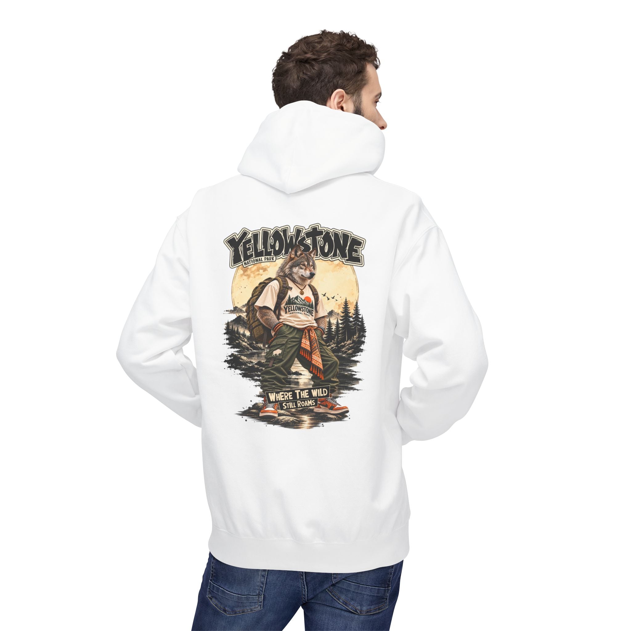Yellowstone Wolf – Where the Wild Still Roams Hoodie Model1