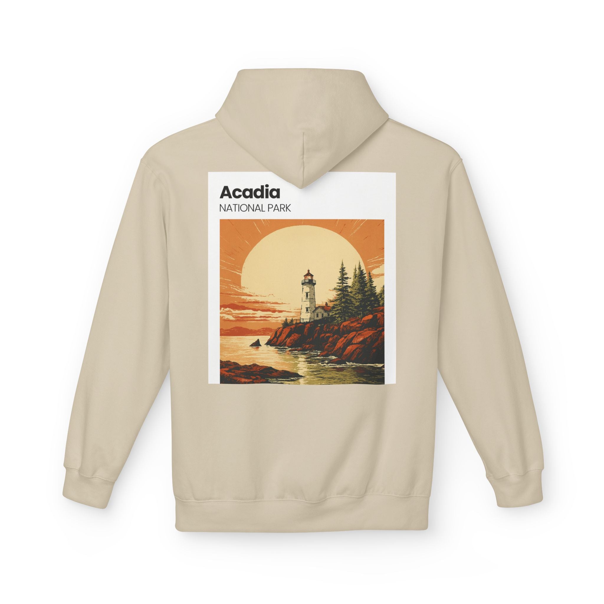 Acadia National Park Lighthouse Hoodie | Sunset Coast Vintage Poster