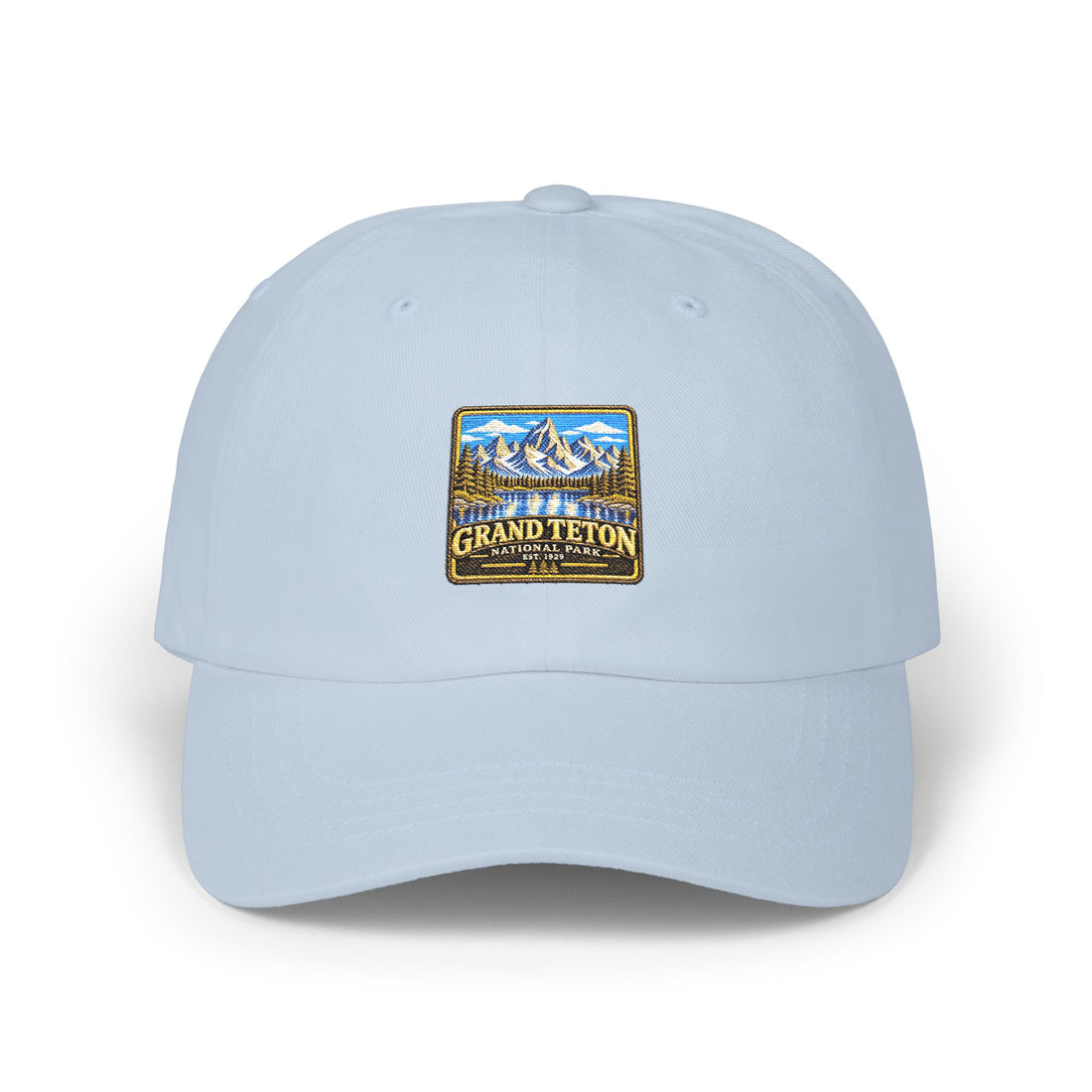Grand Teton National Park Lake Reflection Square Logo Dad Cap