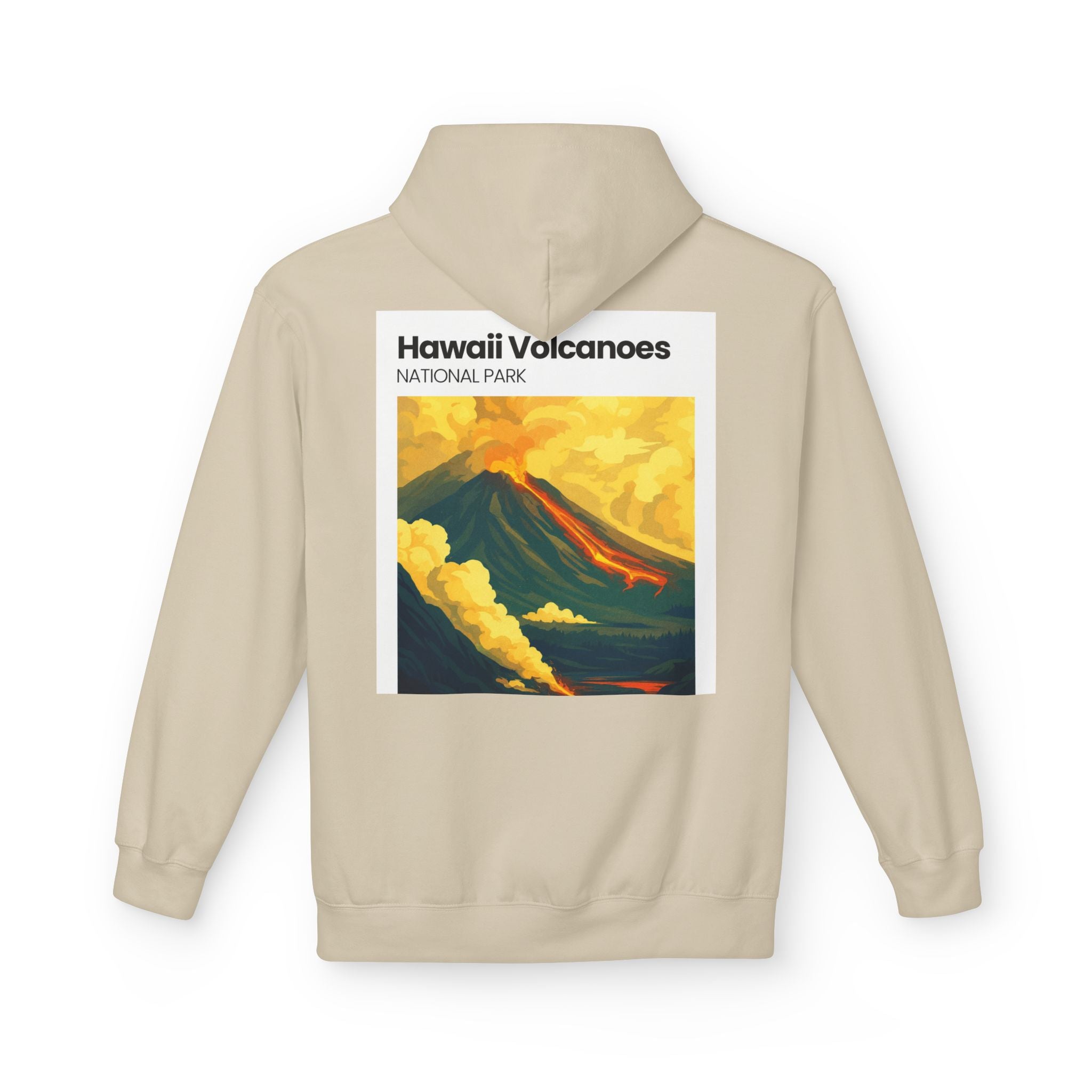 Hawaii Volcanoes National Park Volcano Illustration Hoodie | Vintage Travel Poster Style