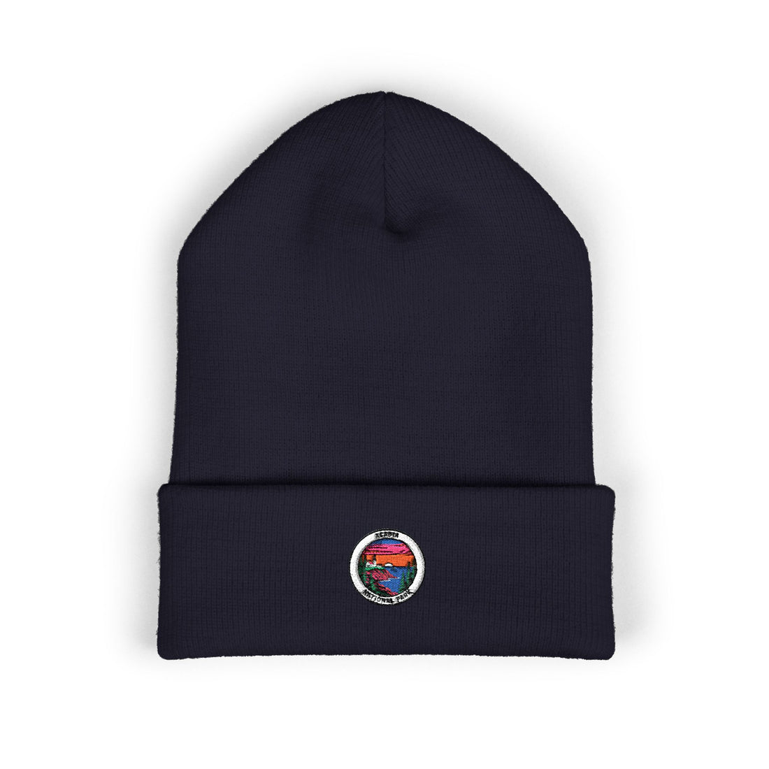 Colorful Mountain Sunset Patch Beanie | Embroidered Cuffed Beanie