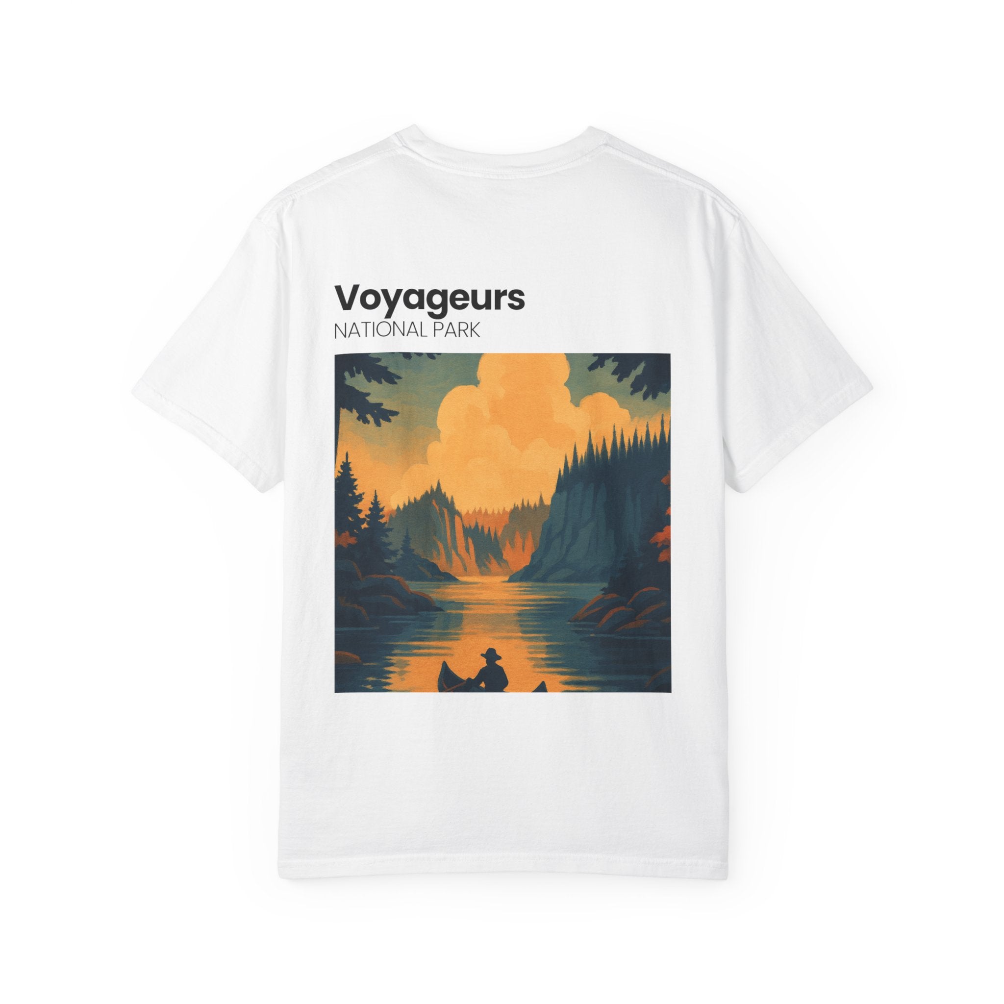 Voyageurs National Park sunset canoe T-Shirt | scenic nature illustration