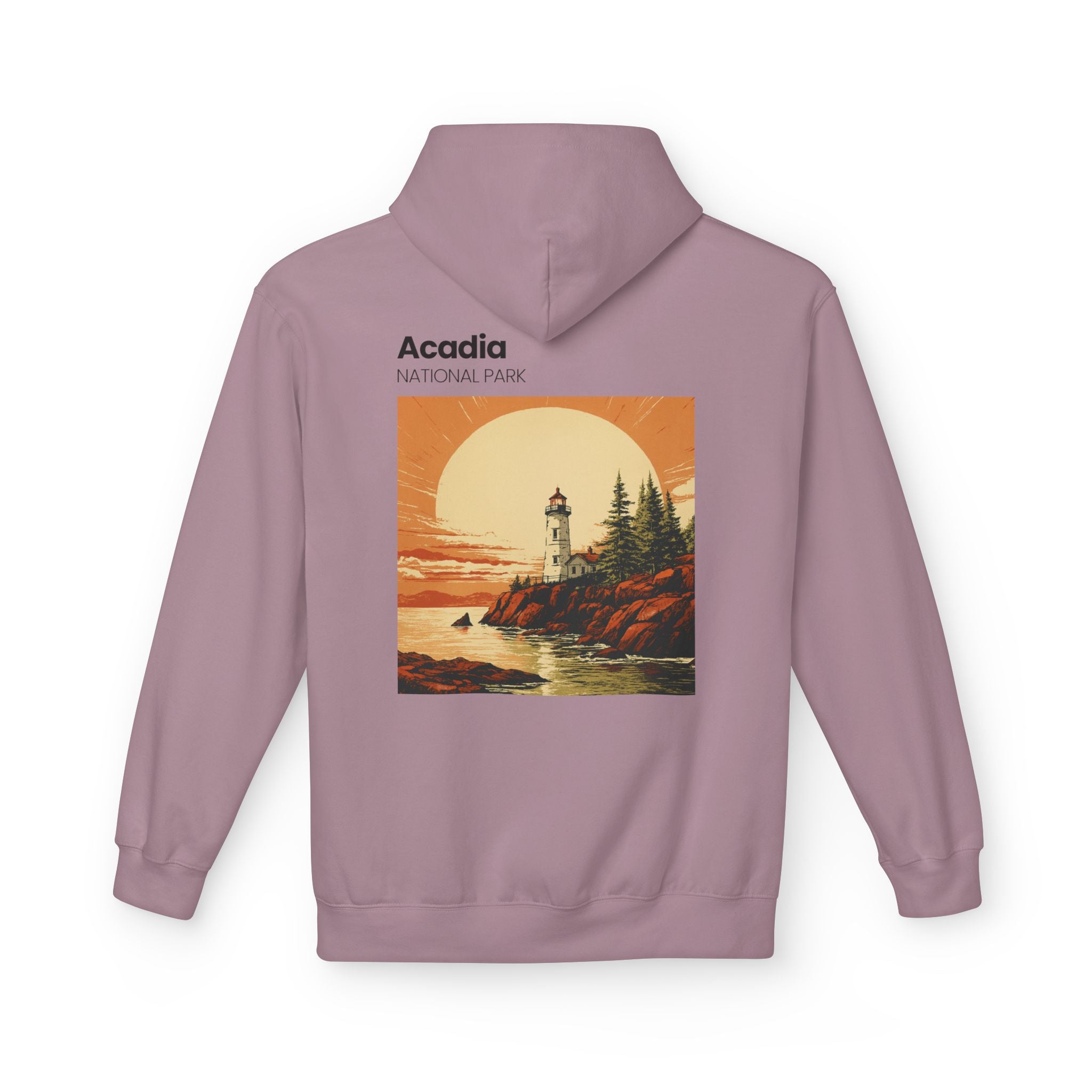 Acadia National Park Lighthouse Hoodie | Sunset Coast Vintage Poster