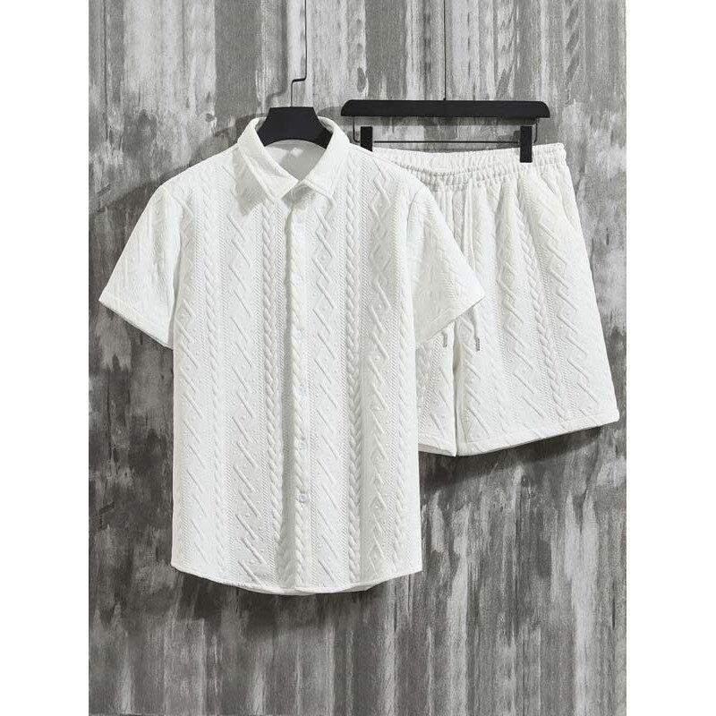 Men's Diamond Patterned Short Sleeved Shirt And Shorts Set