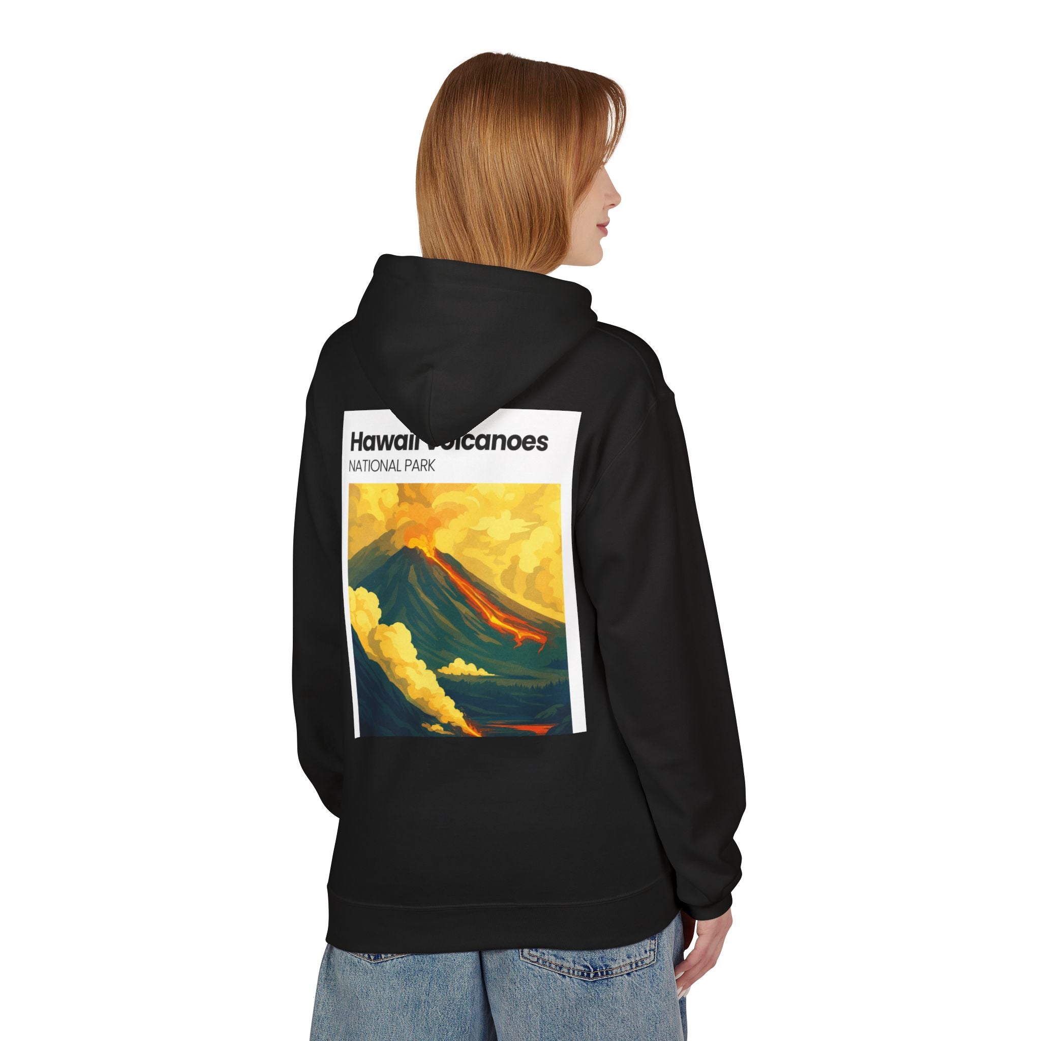 Hawaii Volcanoes National Park Volcano Illustration Hoodie | Vintage Travel Poster Style