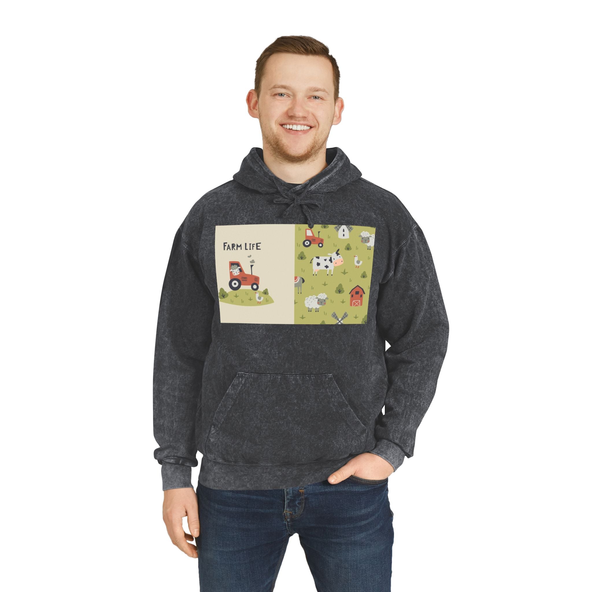 Farm Life Unisex Mineral Wash Hoodie - Cozy Farm-Themed Sweatshirt for All Seasons