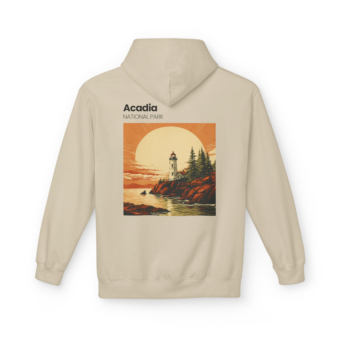 Acadia National Park Lighthouse Hoodie | Sunset Coast Vintage Poster