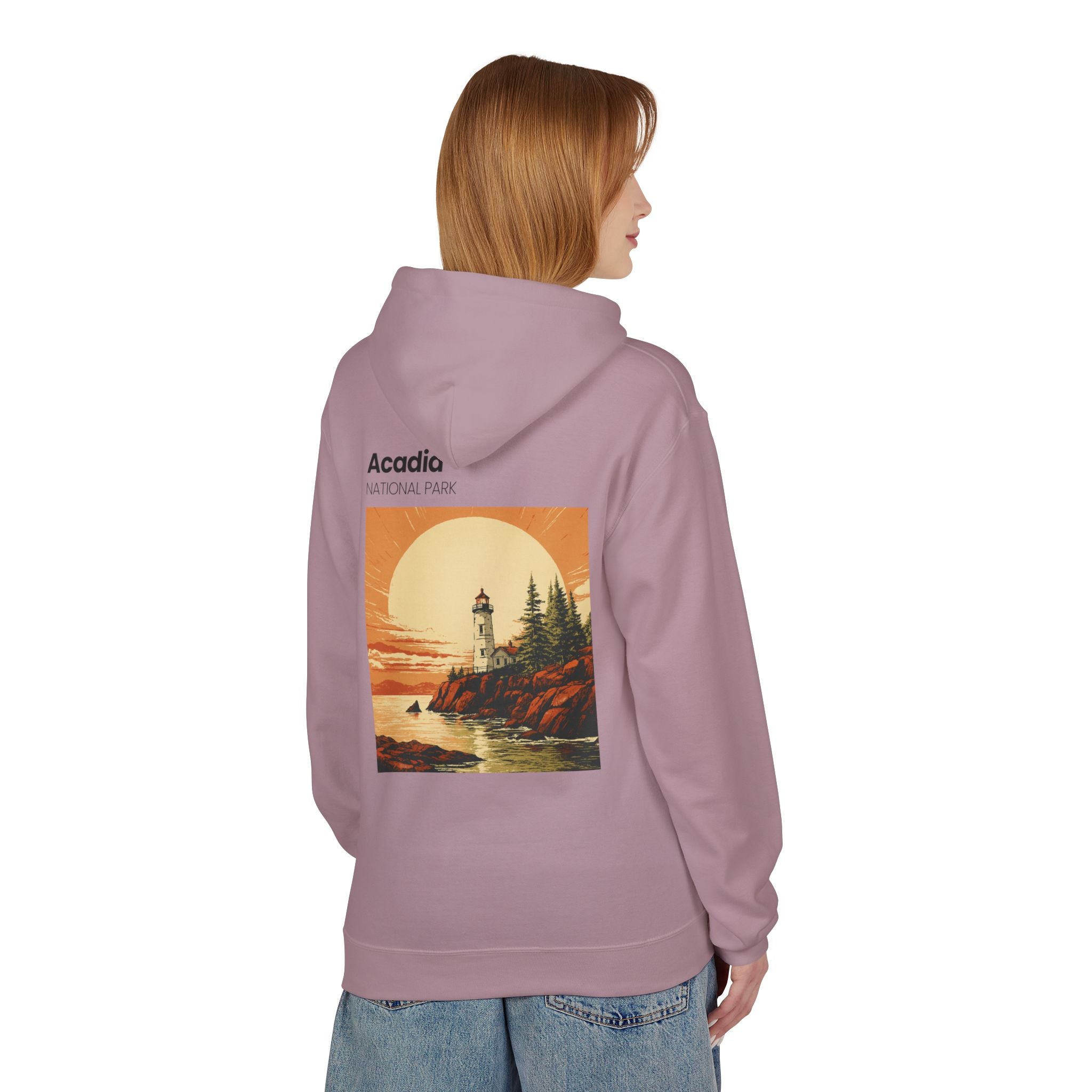 Acadia National Park Lighthouse Hoodie | Sunset Coast Vintage Poster