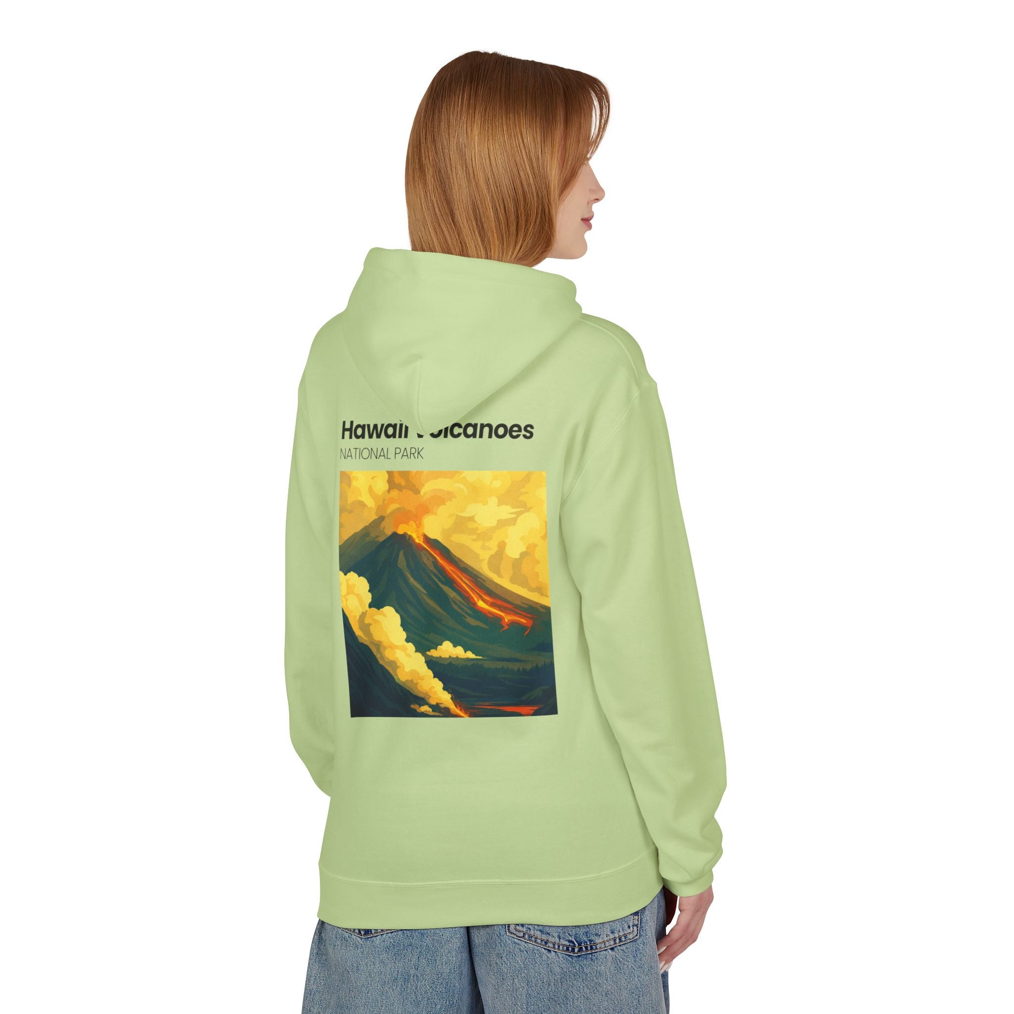 Hawaii Volcanoes National Park Volcano Illustration Hoodie | Vintage Travel Poster Style