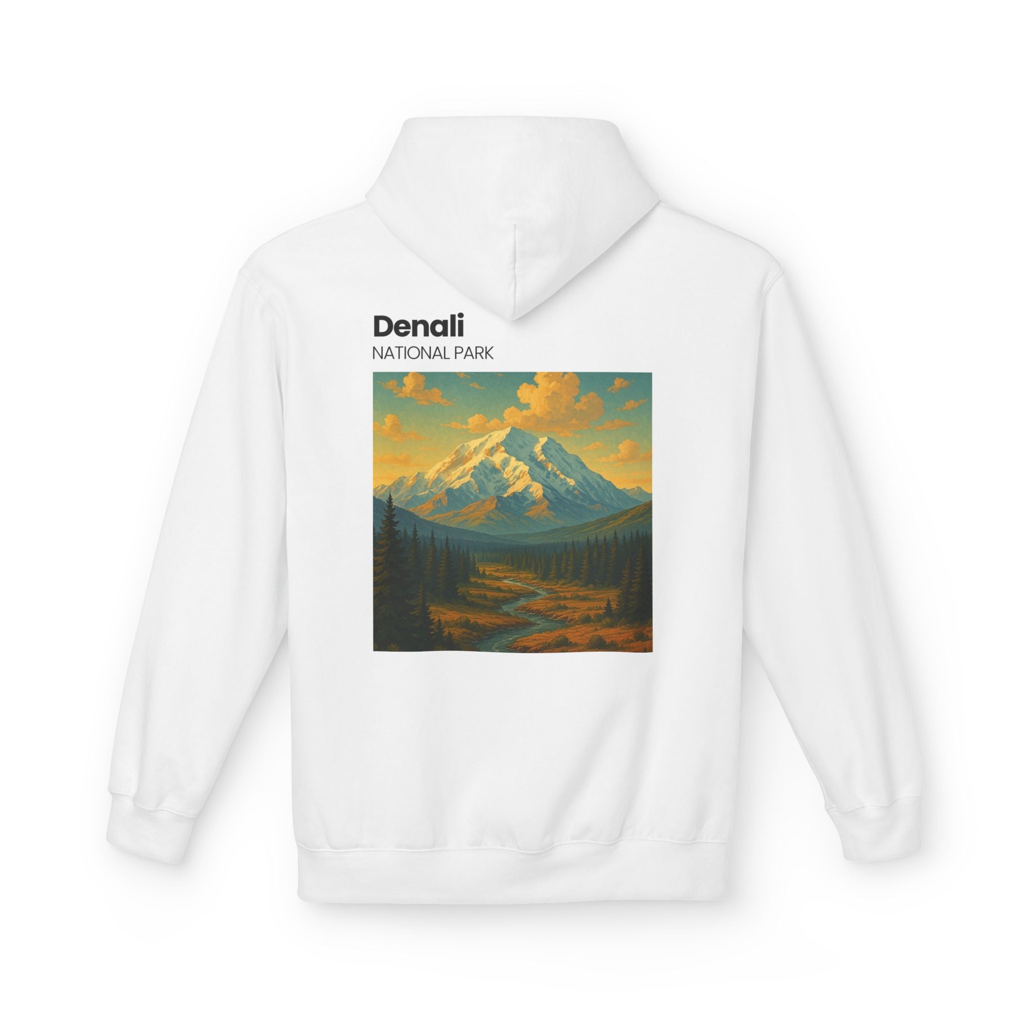 Mini Sunset Surf Patch Hoodie | Palm Tree Beach Graphic, White Chest Print