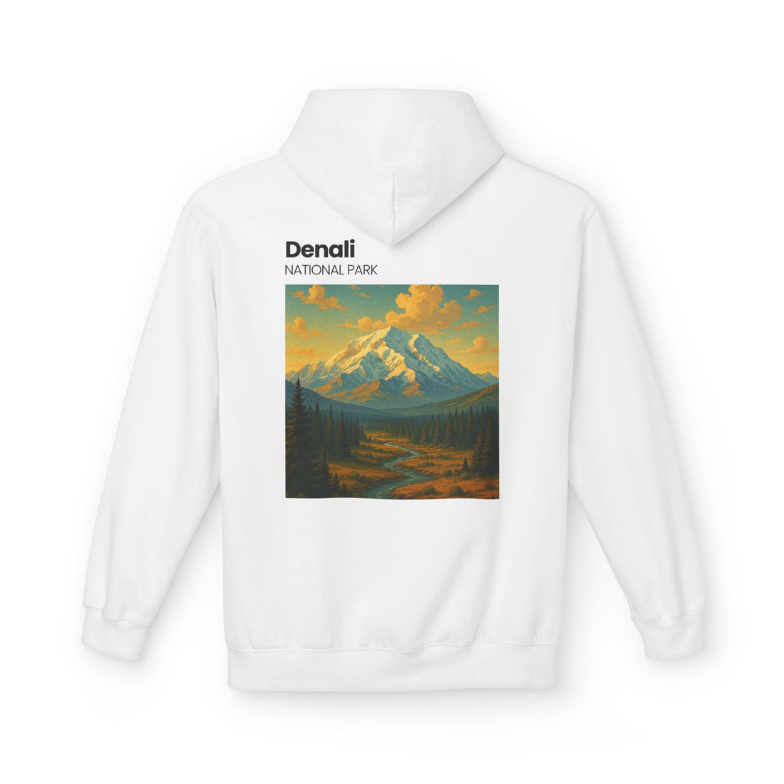 Mini Sunset Surf Patch Hoodie | Palm Tree Beach Graphic, White Chest Print