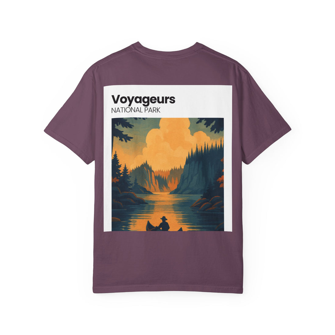 Voyageurs National Park sunset canoe T-Shirt | scenic nature illustration