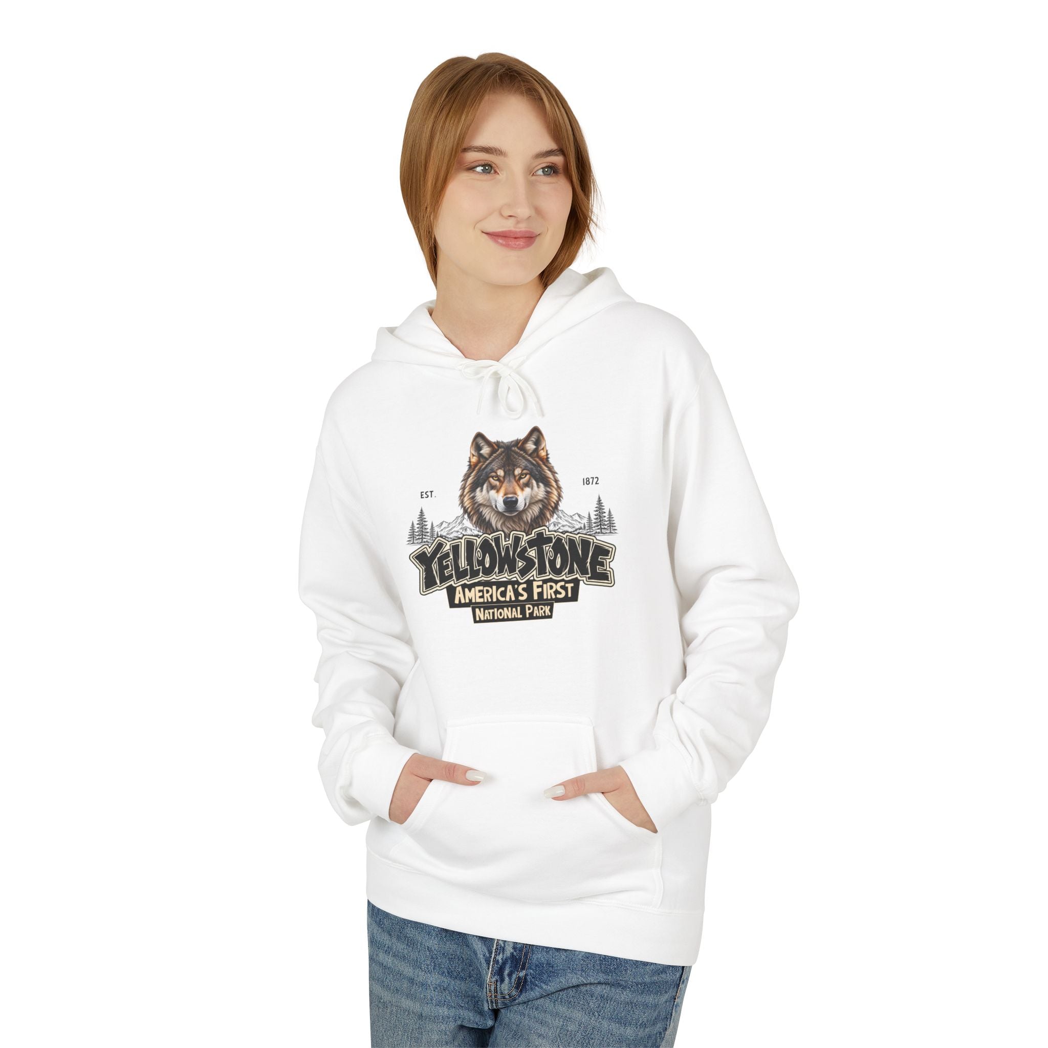 Yellowstone Wolf – Where the Wild Still Roams Hoodie Model1