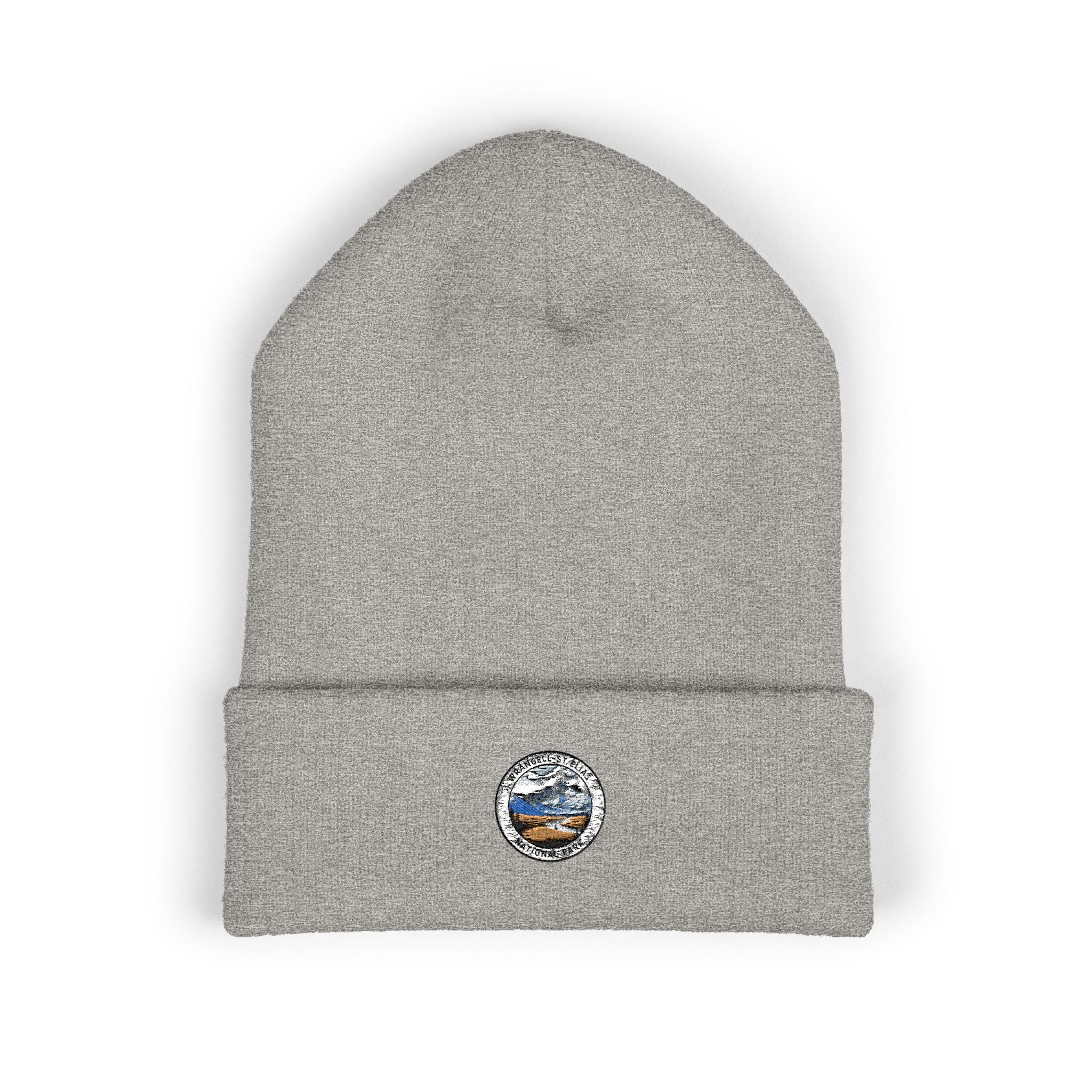 Wrangell St Elias Mountain Landscape Embroidered Beanie | Scenic Patch Cuffed Beanie